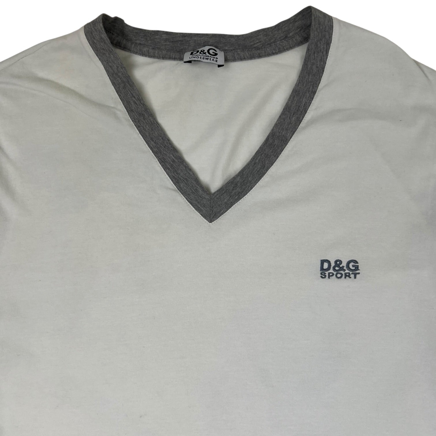 Vintage D&G Sport Long Sleeve V-Neck T-Shirt White