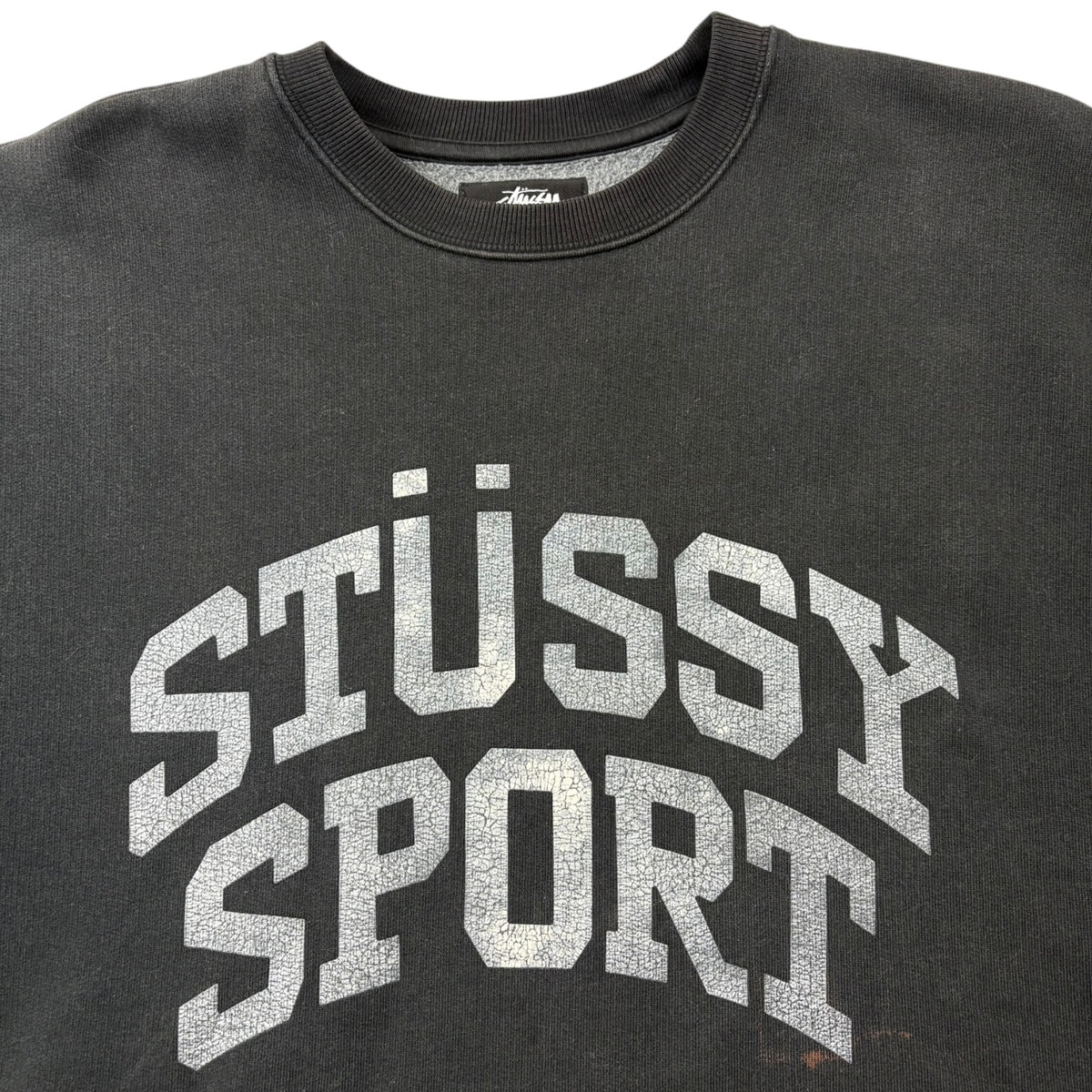 Stussy Sport Big Crackle Washed Crewneck Black