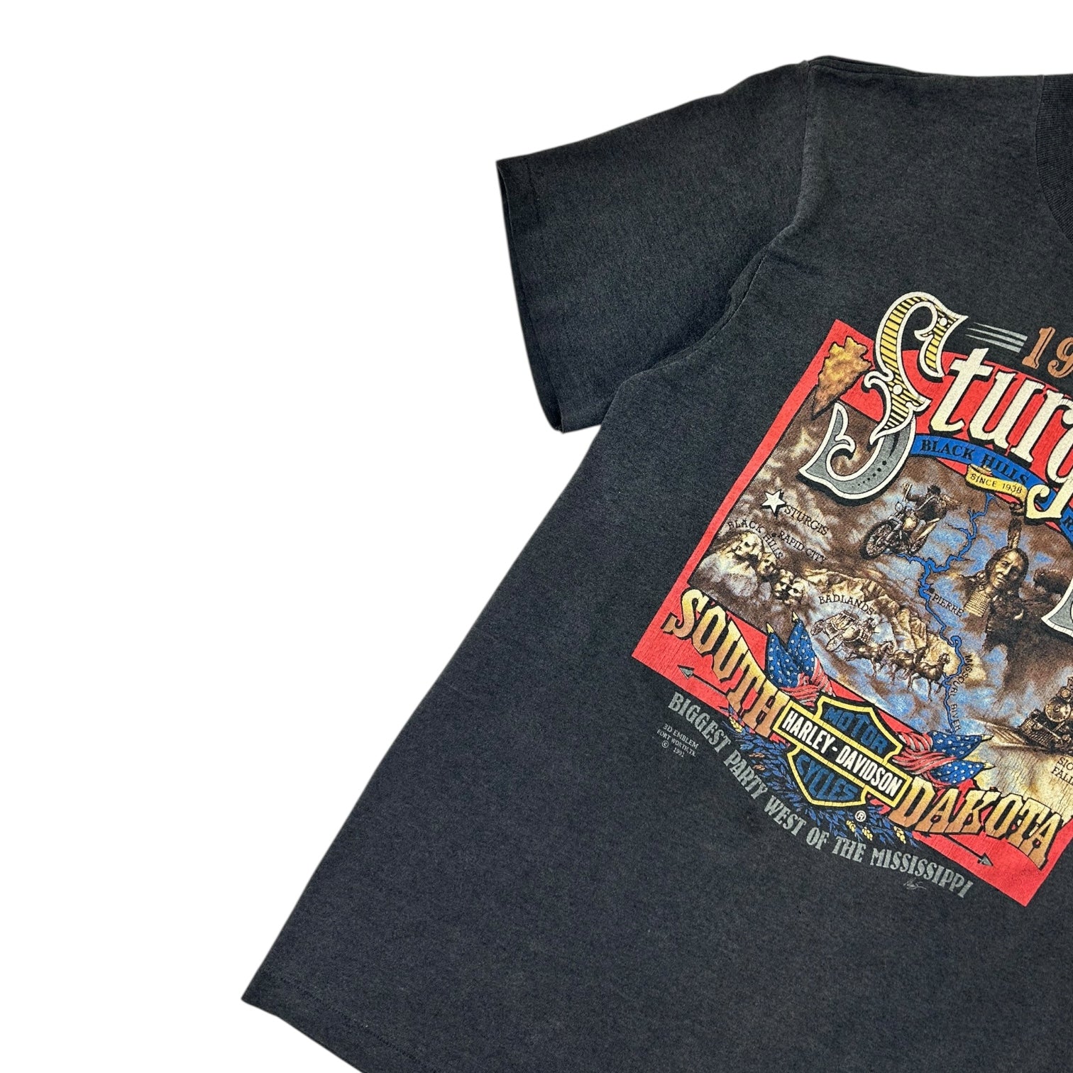 Vintage 1991 Harley Davidson Sturgis 3D Emblem T-Shirt Black