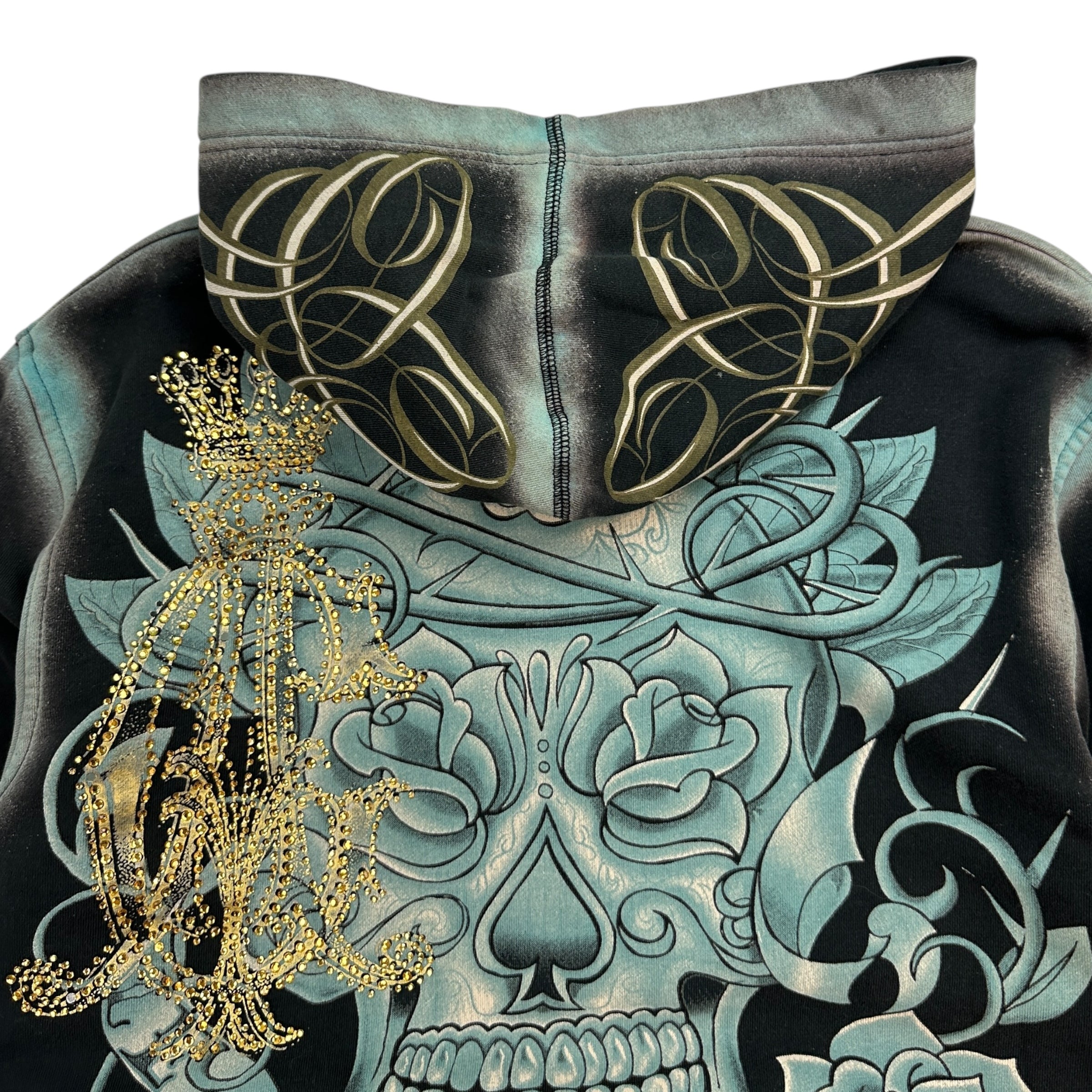 Vintage Y2K Christian Audigier Rhinestone Hoodie Black