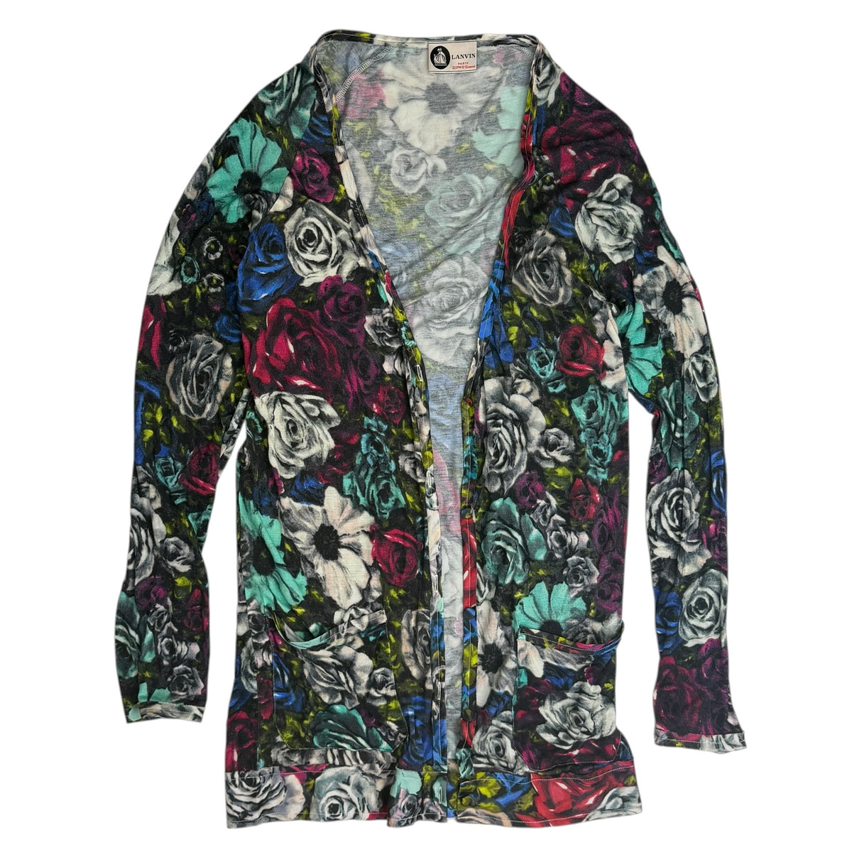 (W) Vintage Lanvin Floral Open Front Cardigan Multicolor