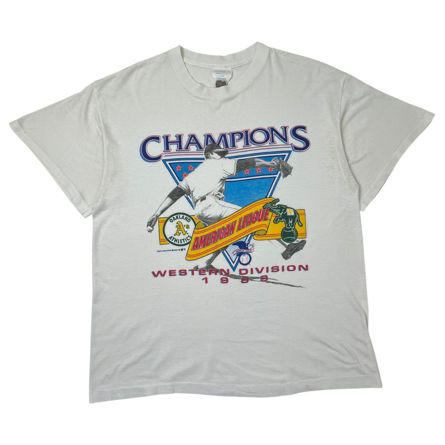 Vintage 1989 Oakland Athletics American League Champions Western Division T-Shirt White