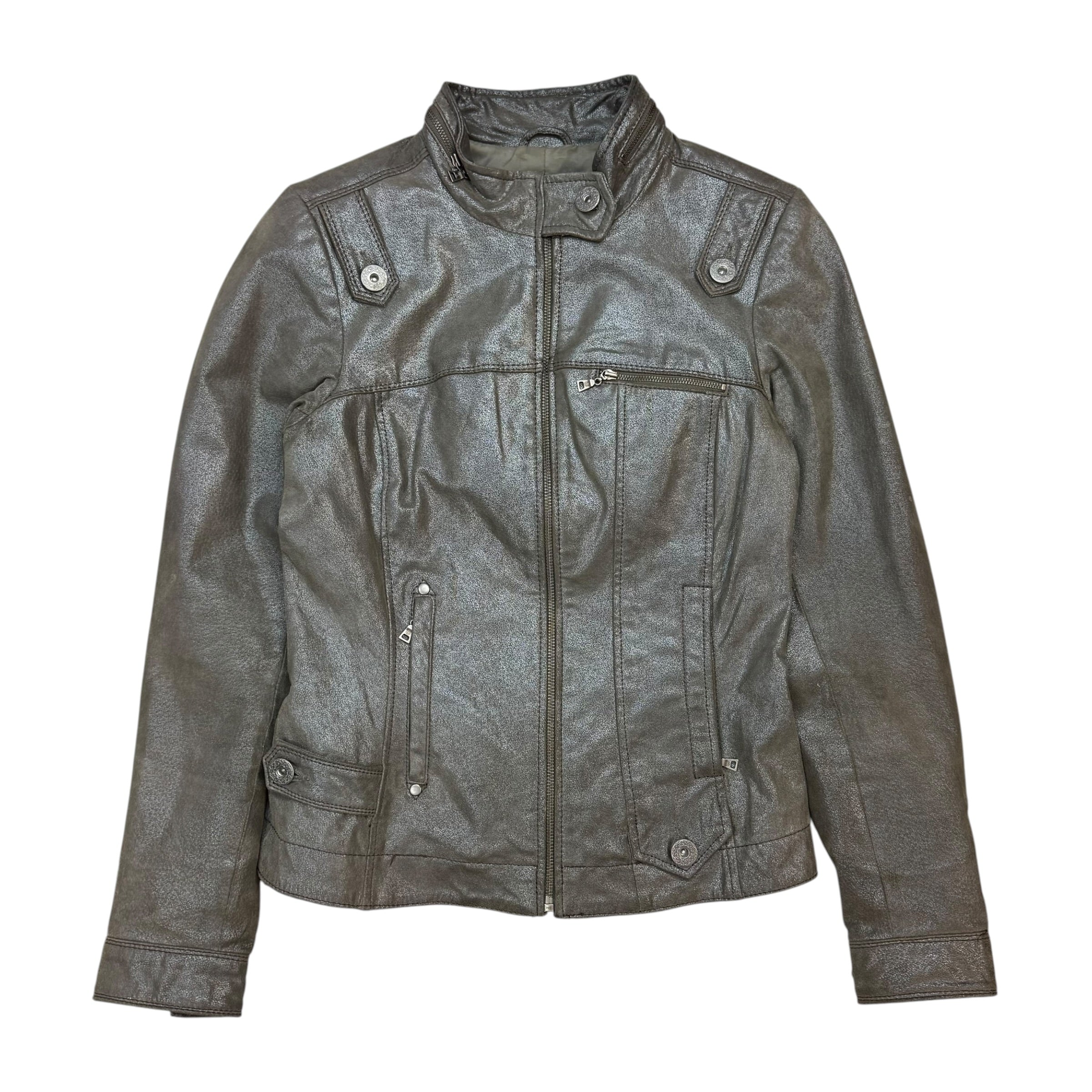 (W) Vintage Danier Leather Jacket Metallic Grey