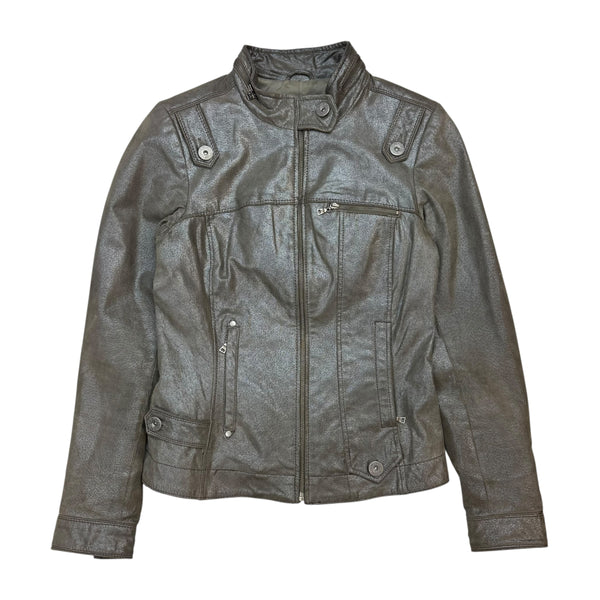 (W) Vintage Danier Leather Jacket Metallic Grey