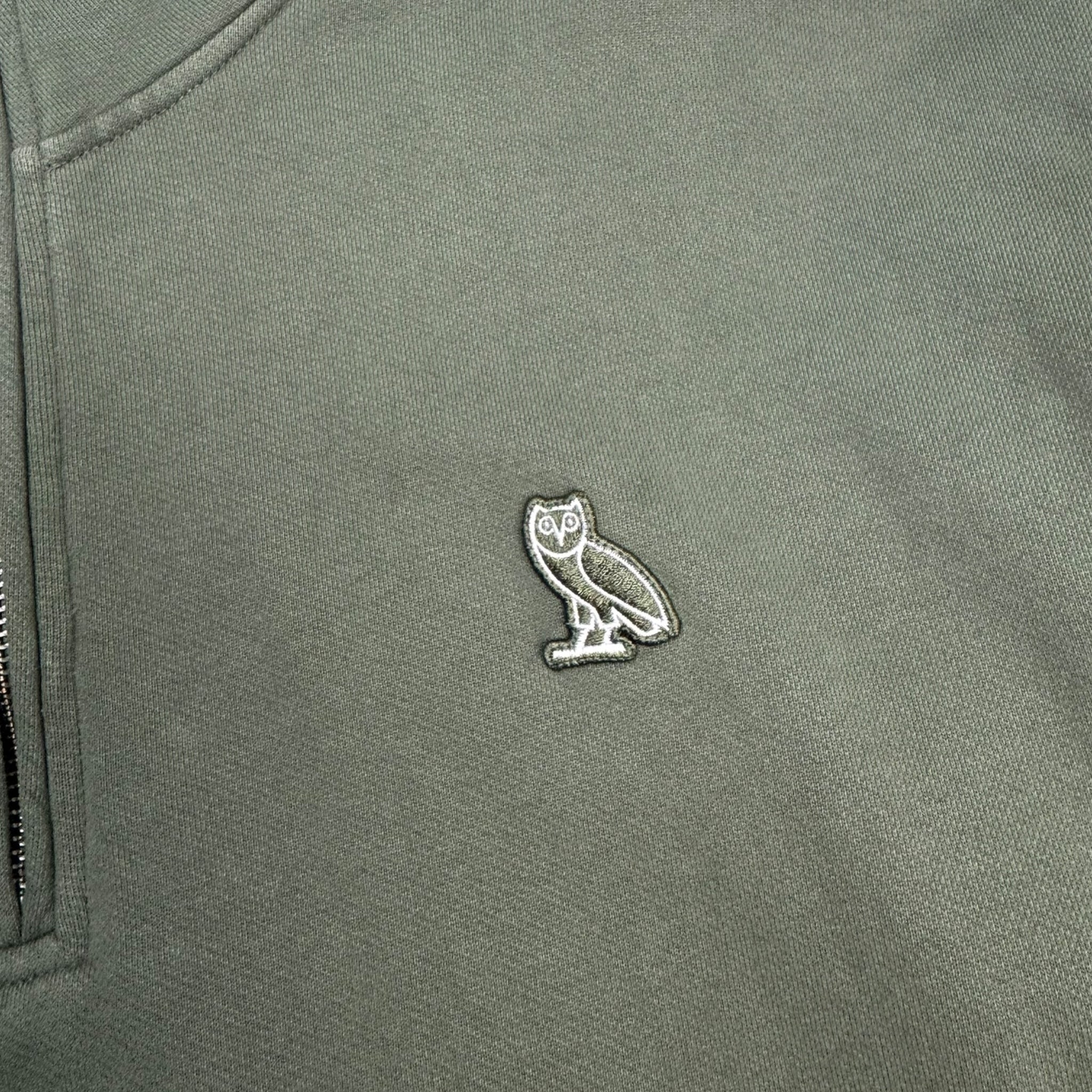 OVO Quarter Zip Locket Logo Sweater Washed Green