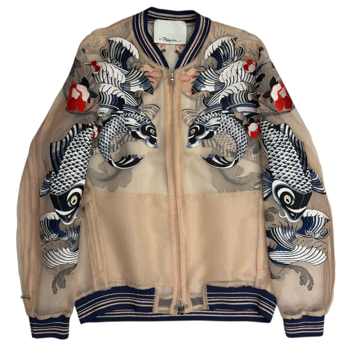 (W) 3.1 Phillip Lim Tattoo Embroidered Organza Bomber Jacket Salmon