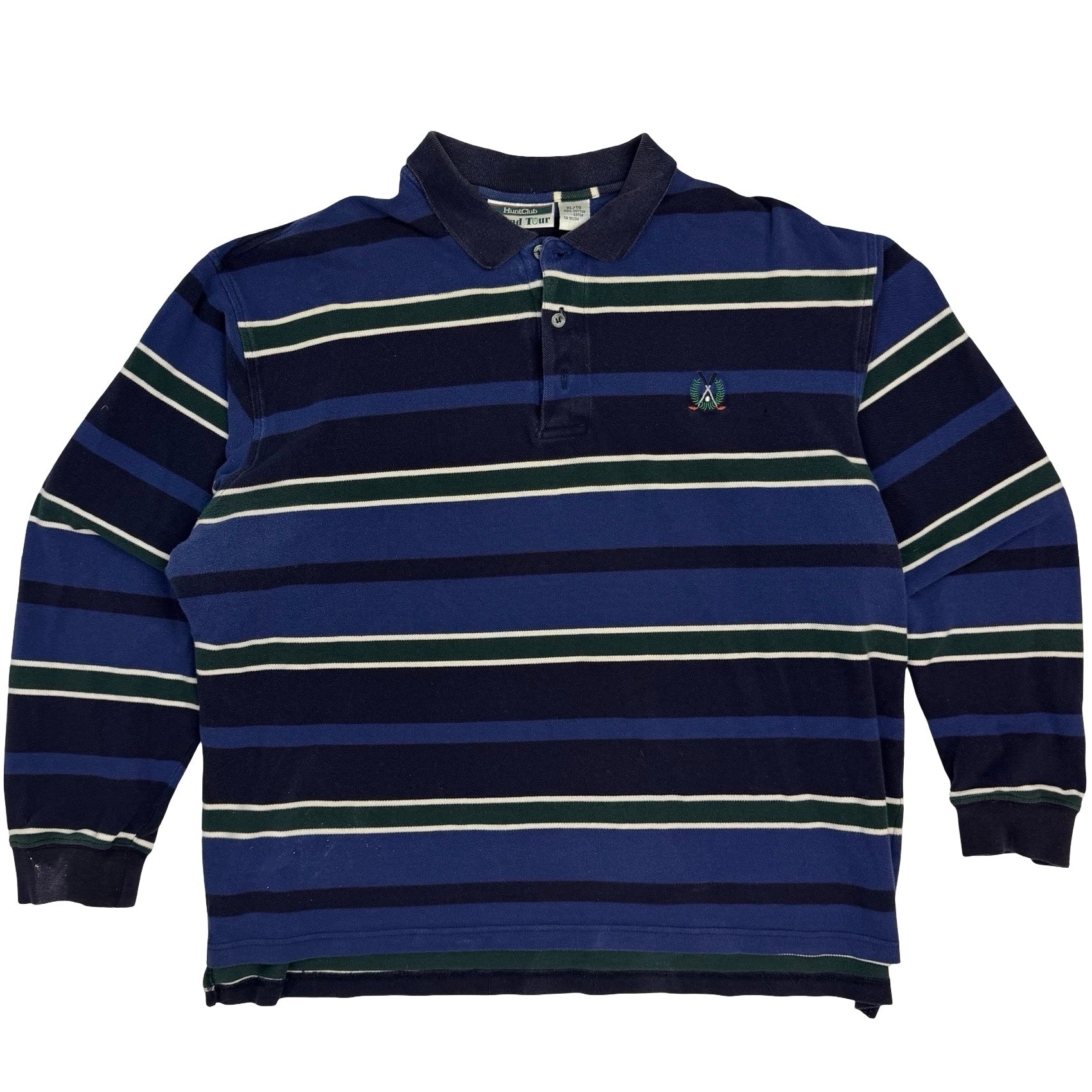 Vintage Huntclub Grand Tour Golf Striped Longsleeve Polo Blue/Black