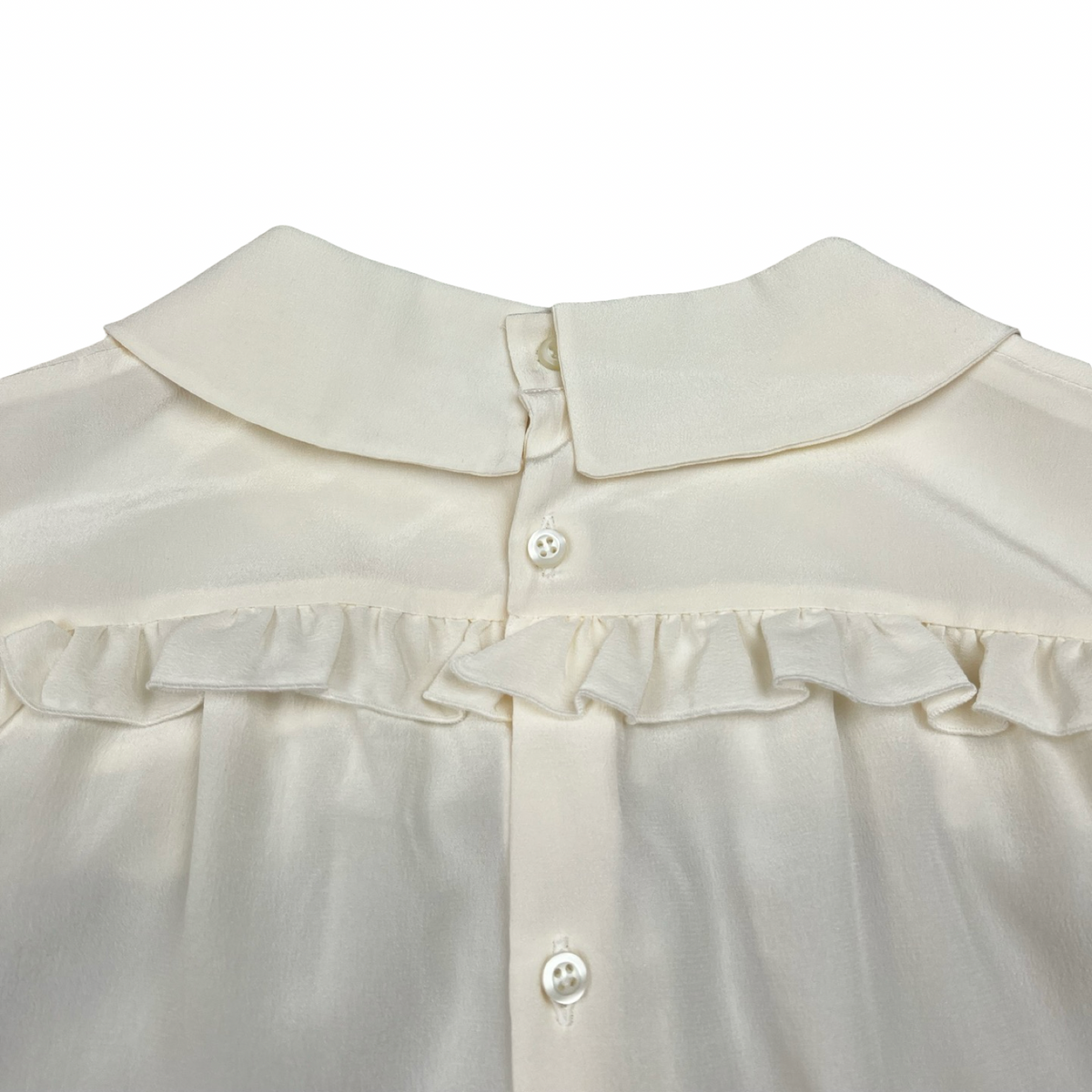 (W)Miu Miu Silk Frill Peter Pan Collar Blouse Ivory