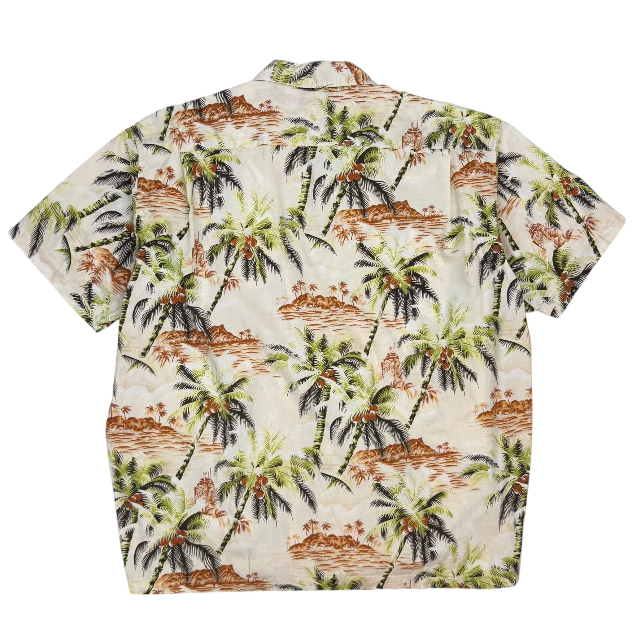 Vintage Stussy Tropical Print Button Up Tan