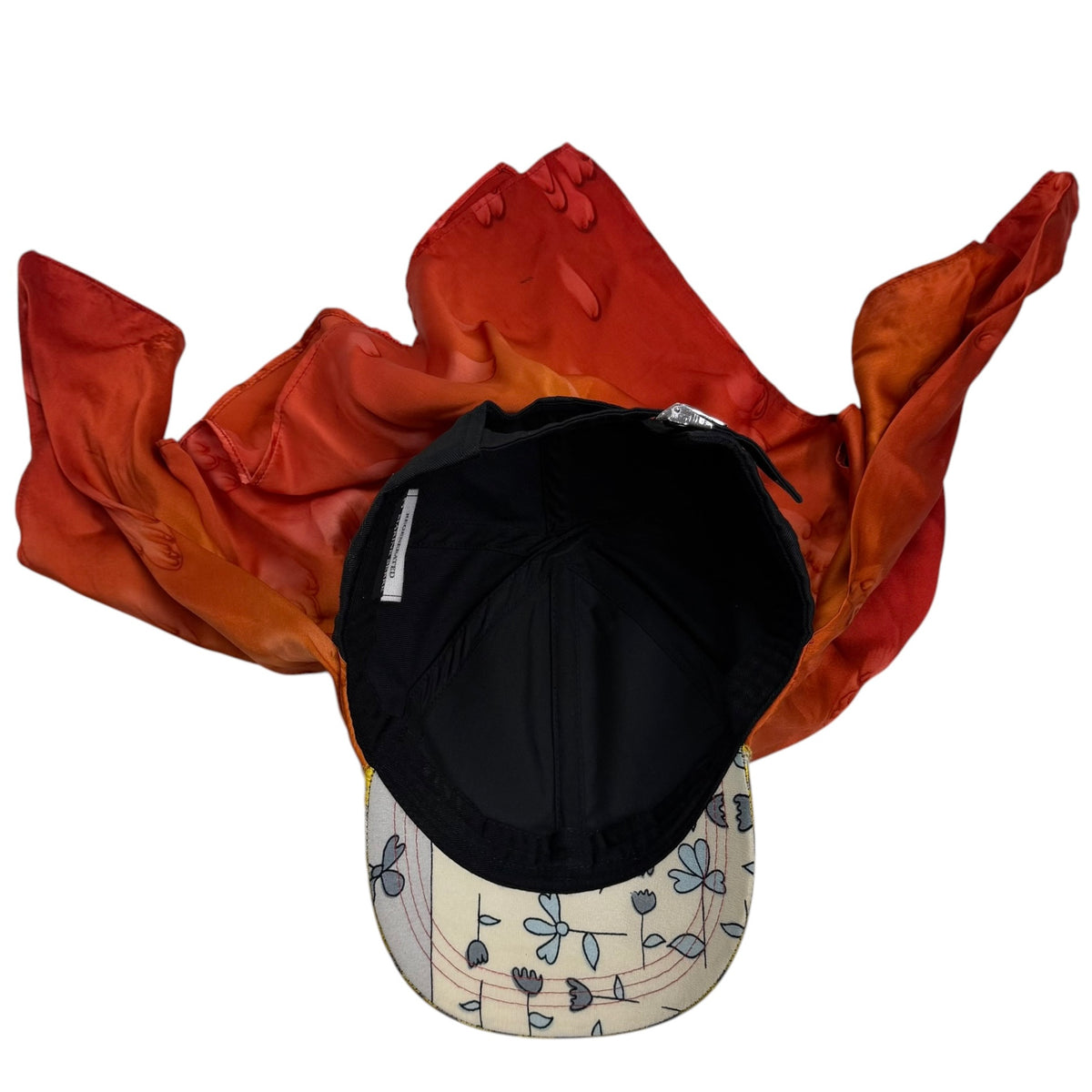 (W) Marine Serre Recycled Moire Silk Scarf Baseball Cap Yellow/Orange