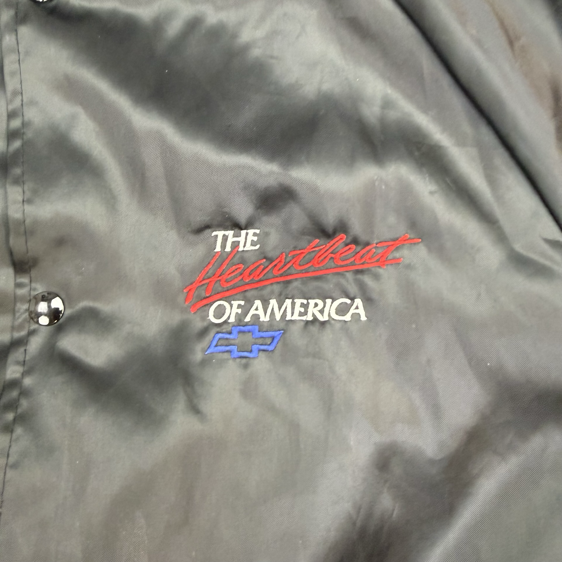 Vintage Chevrolet ‘The Heartbeat Of America’ Satin Bomber Jacket Black