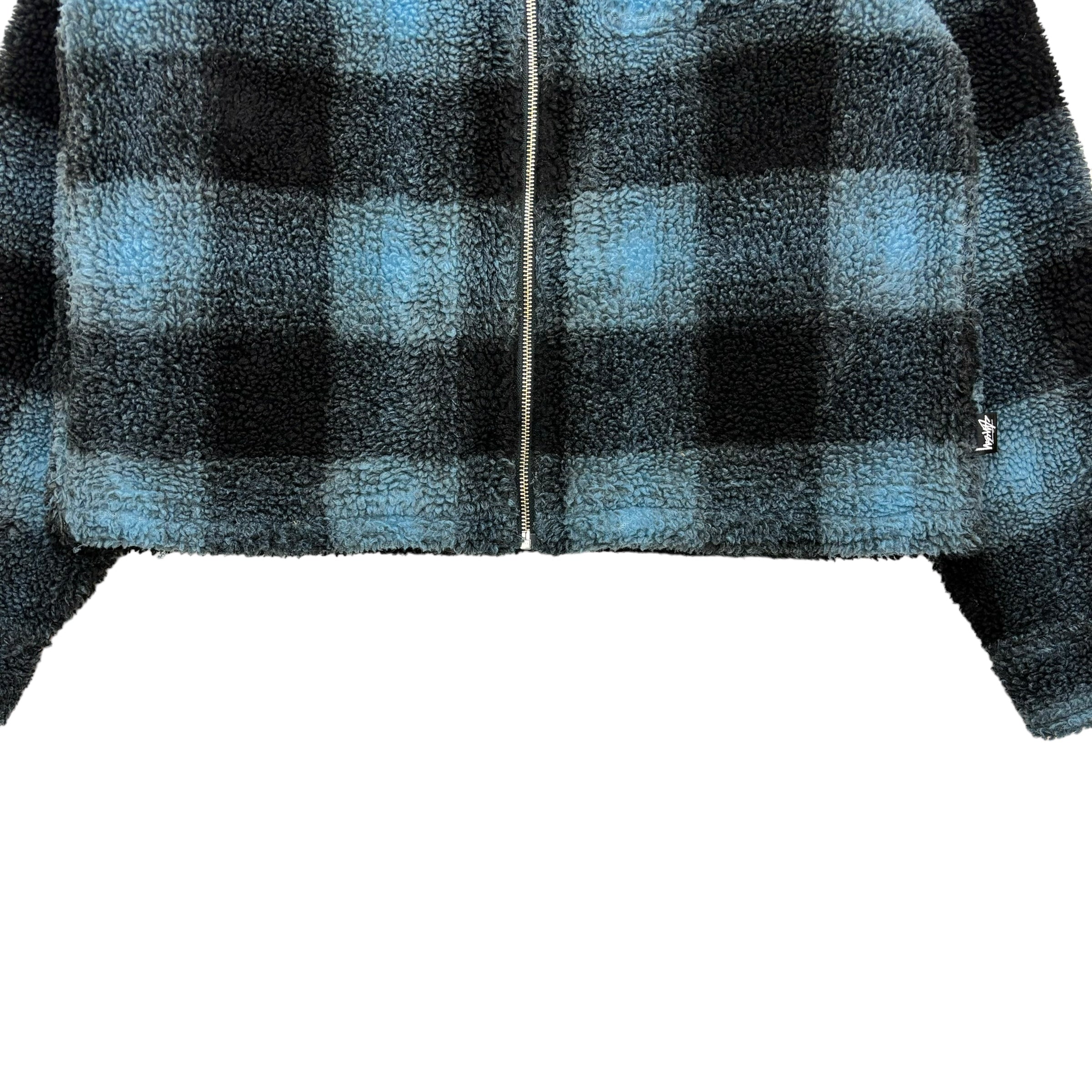 Stussy Shadow Plaid Sherpa Zip Shirt Blue