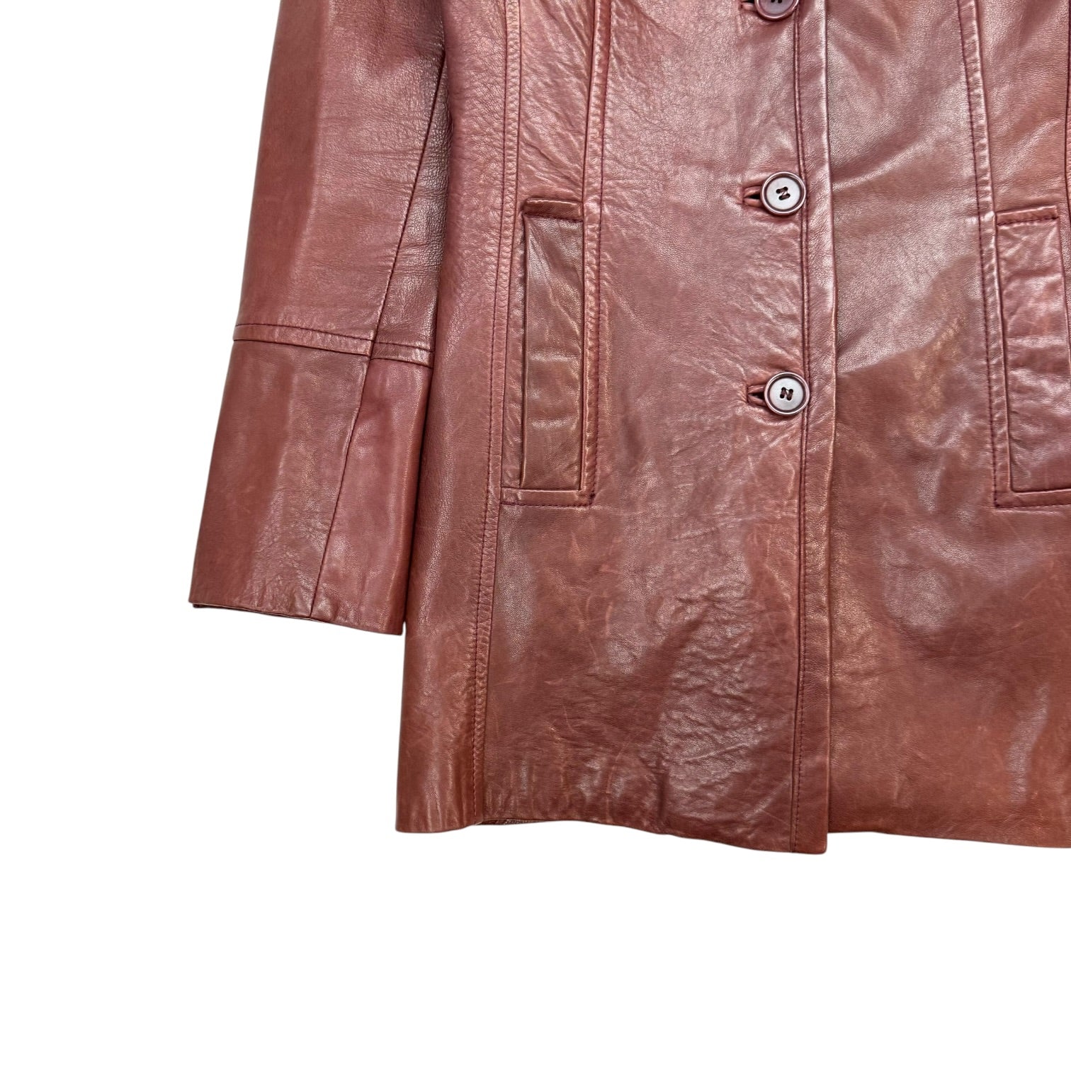 (W) Vintage Danier Leather Long Coat Dark Red