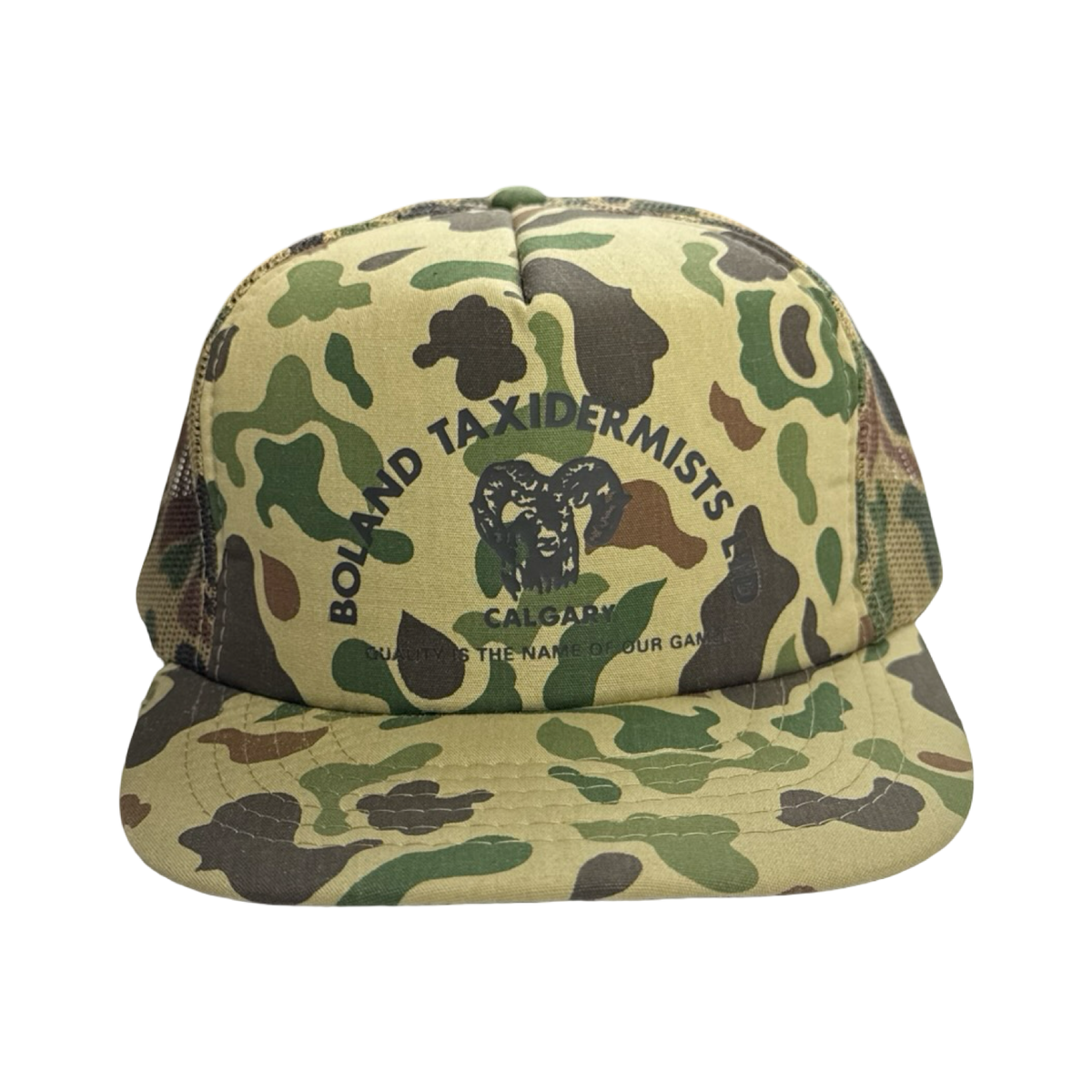 Vintage Camo Taxidermy “Name of Our Game” Trucker Hat