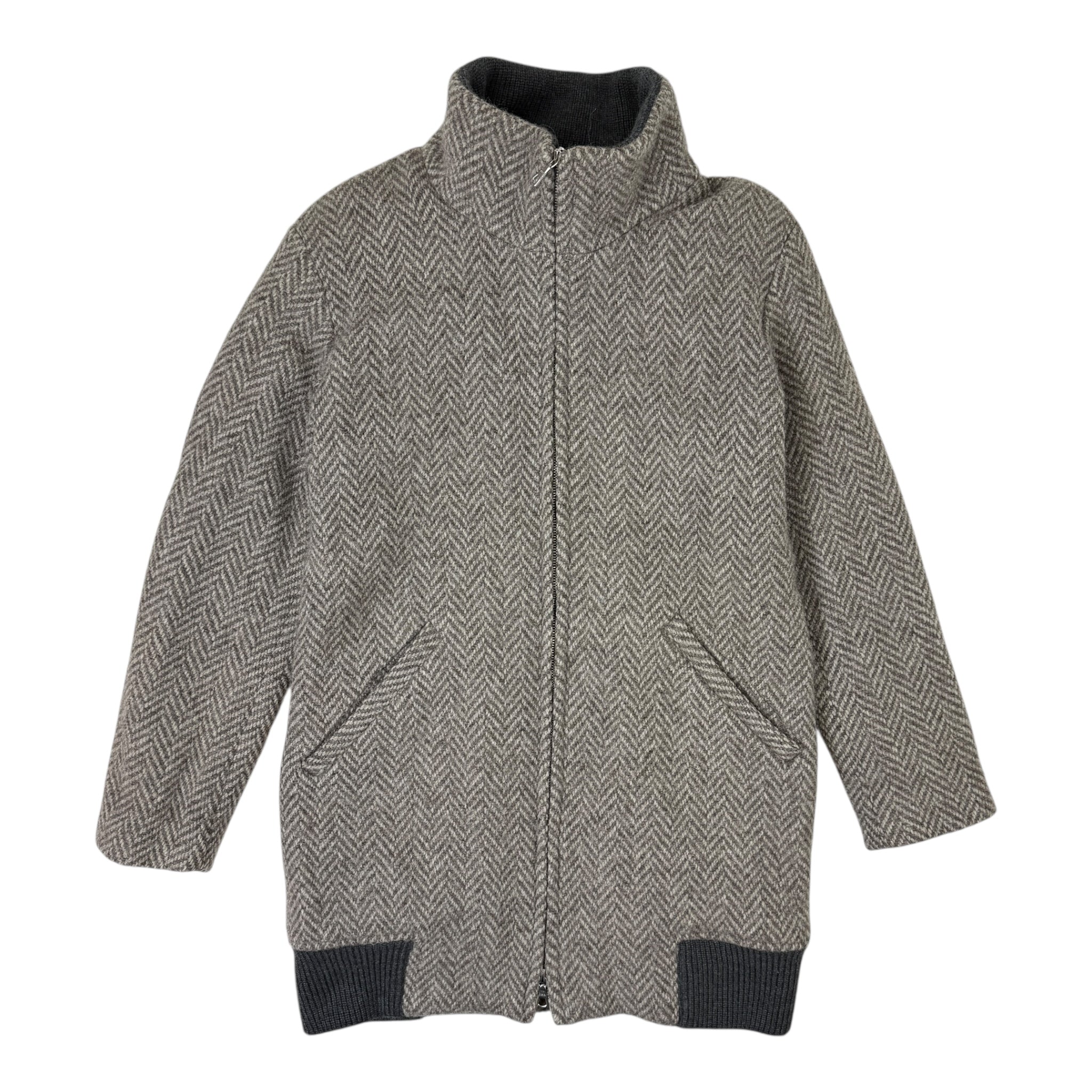 A.P.C Wool Herringbone Zip-Up Jacket Grey