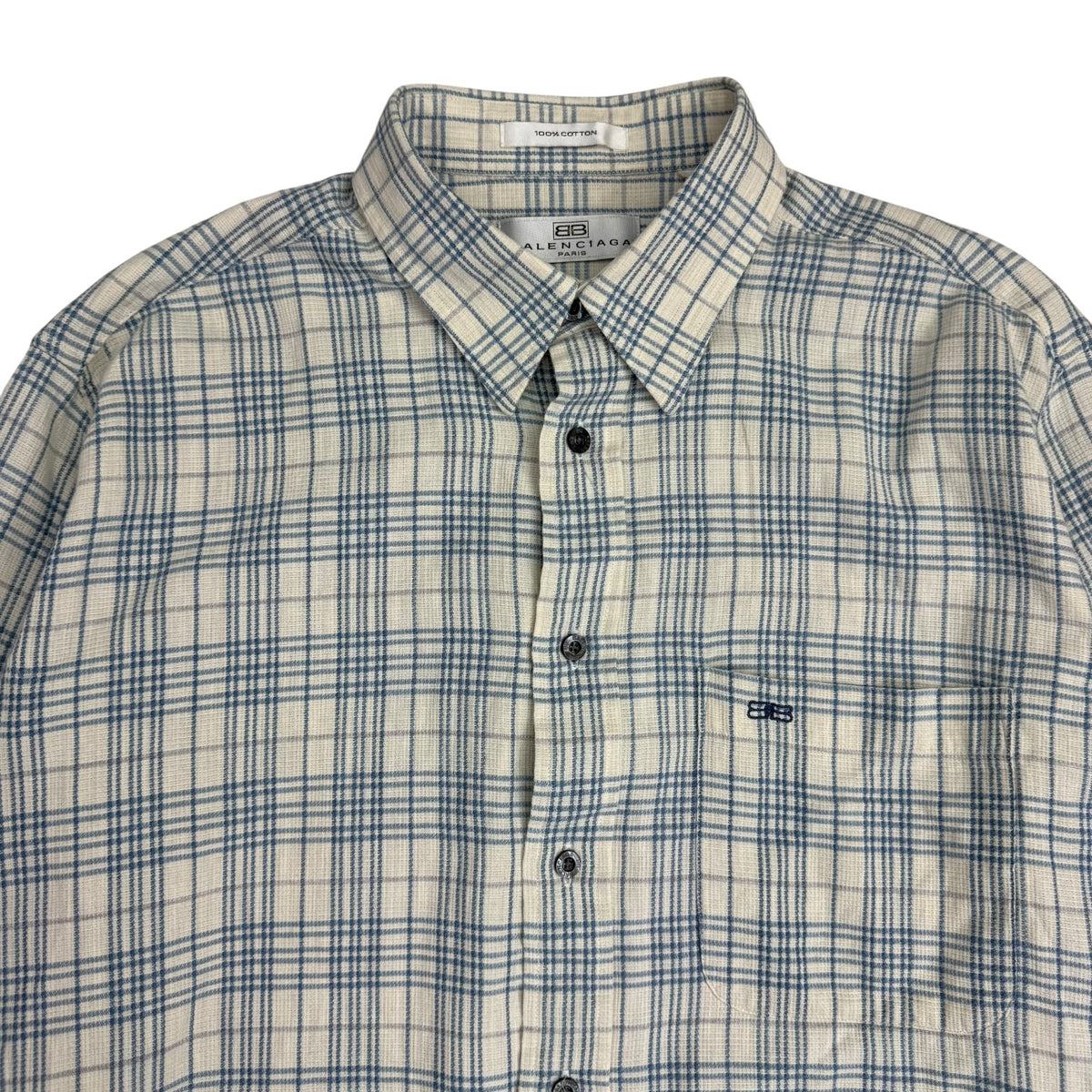 Vintage Balenciaga Plaid Button Up Shirt Blue/White