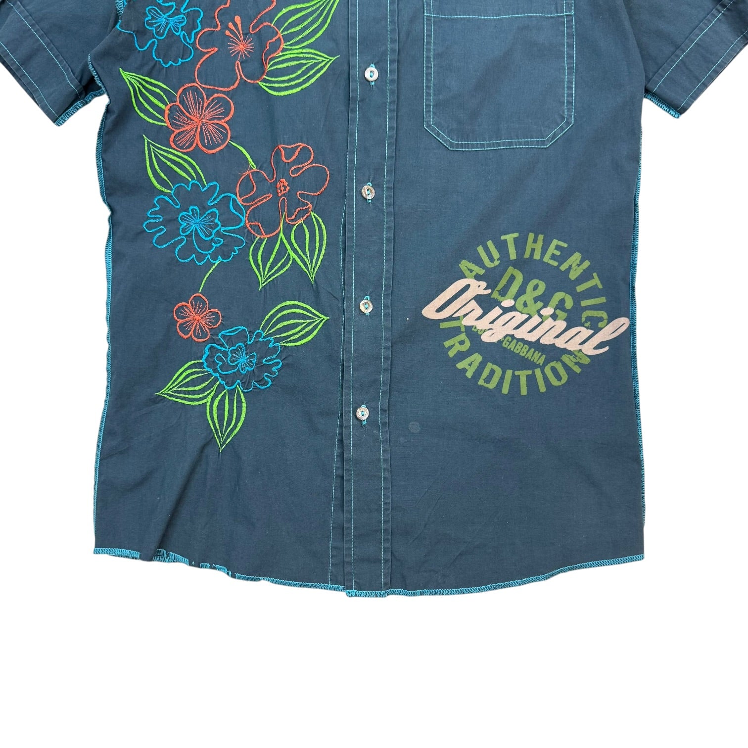 Vintage Dolce & Gabbana Floral Button Up Shirt Navy Blue