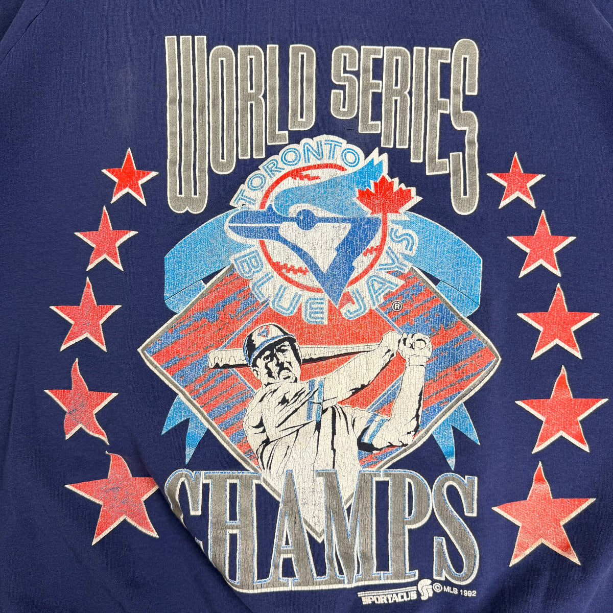 1992 Toronto Blue Jays World Series Crewneck Cutoff Tee Blue
