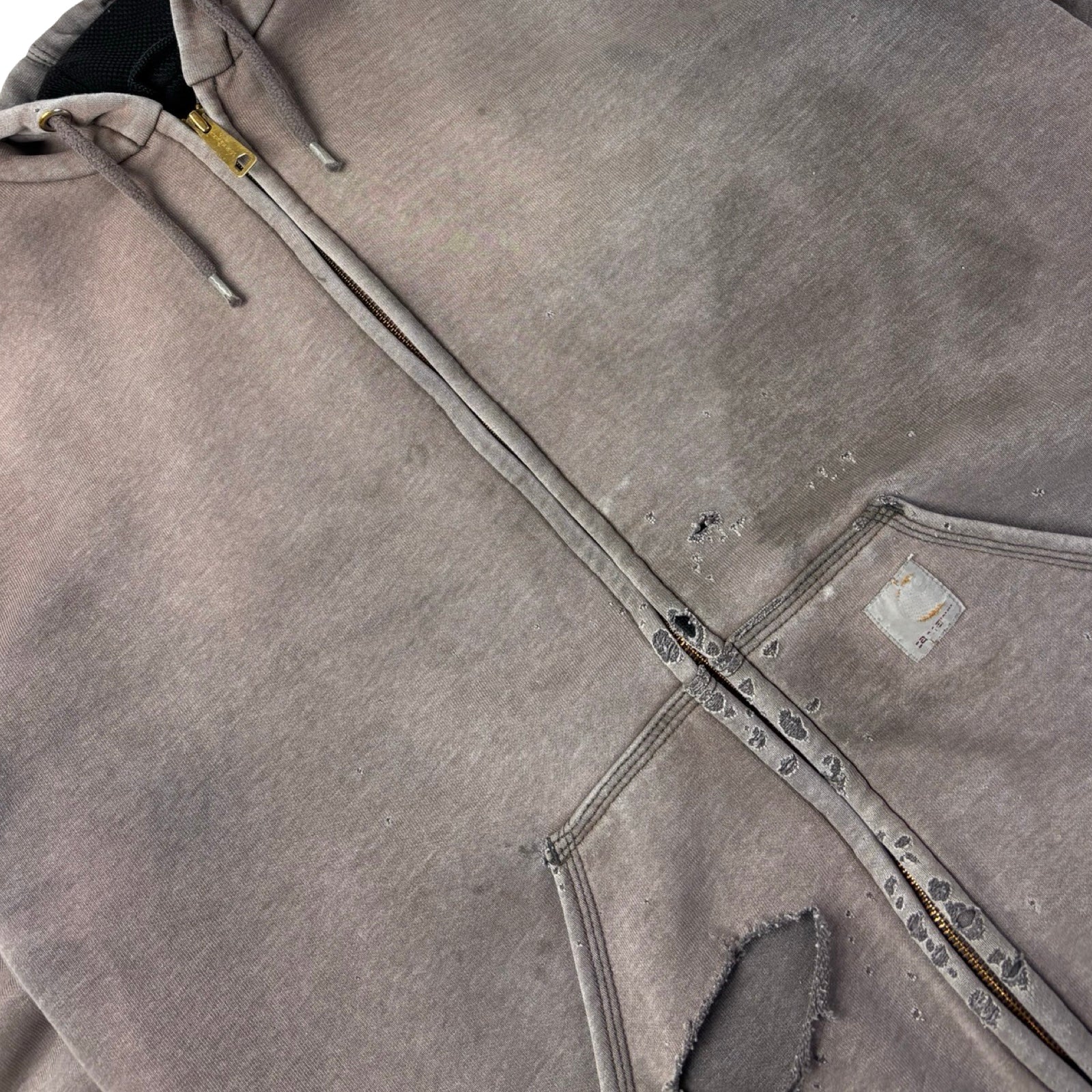 Vintage Carhartt Trashed Full-Zip Thermal Lined Hoodie Faded Taupe