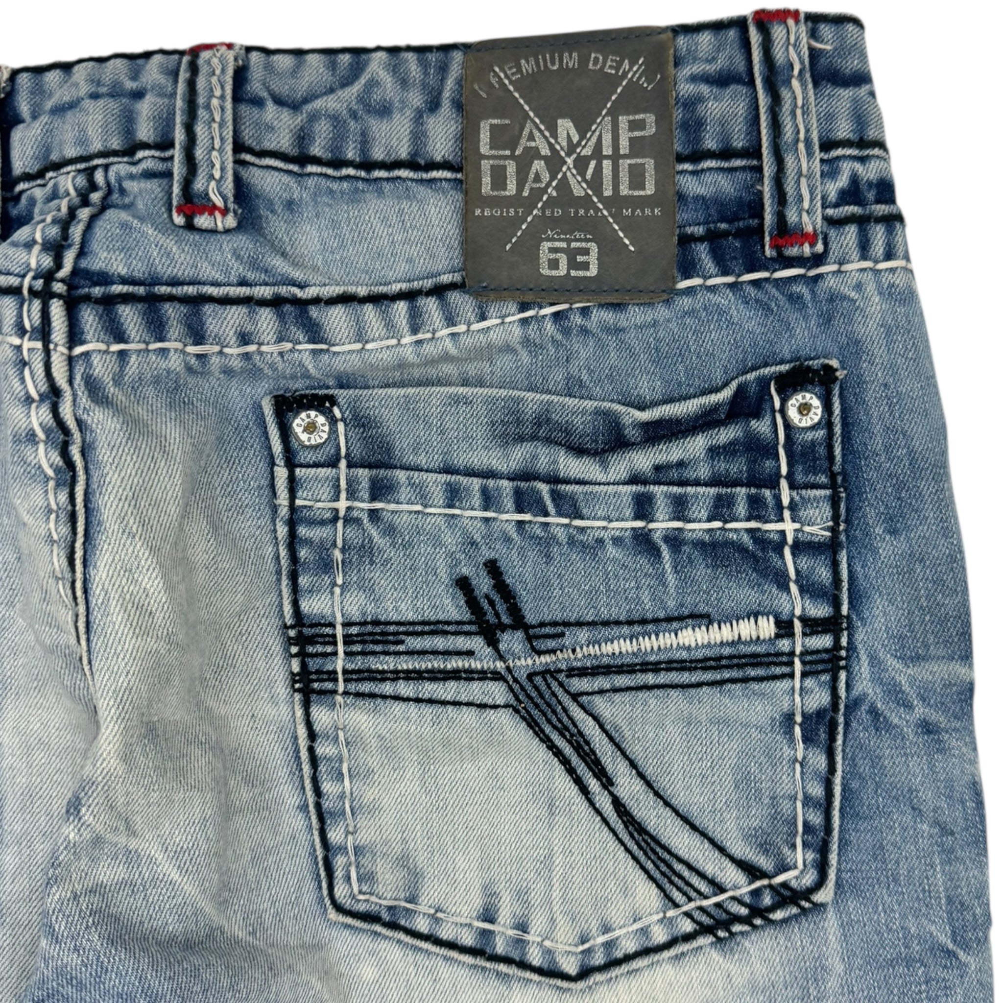 Y2K Camp David Contrast Stitch Embroidered Euro Denim Light Wash Bottoms