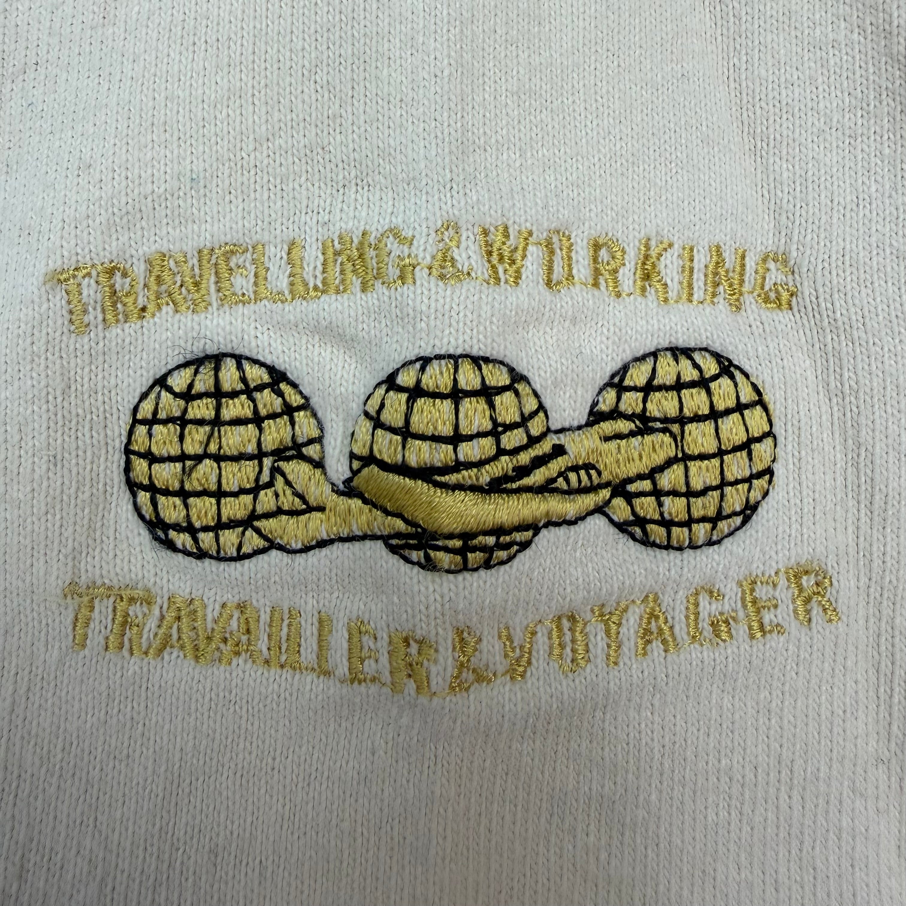 Vintage Traveling & Working Embroidered Quarter Zip Polo Beige