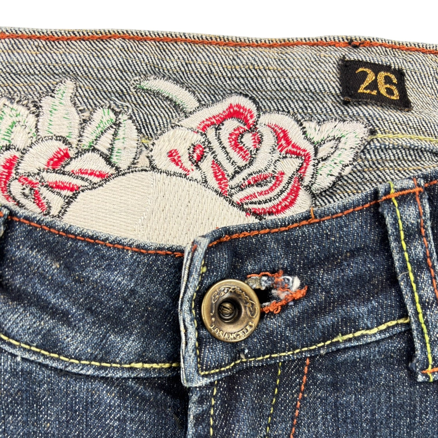 (W) Y2K Ed Hardy Embroidered  Low Rise Jeans
