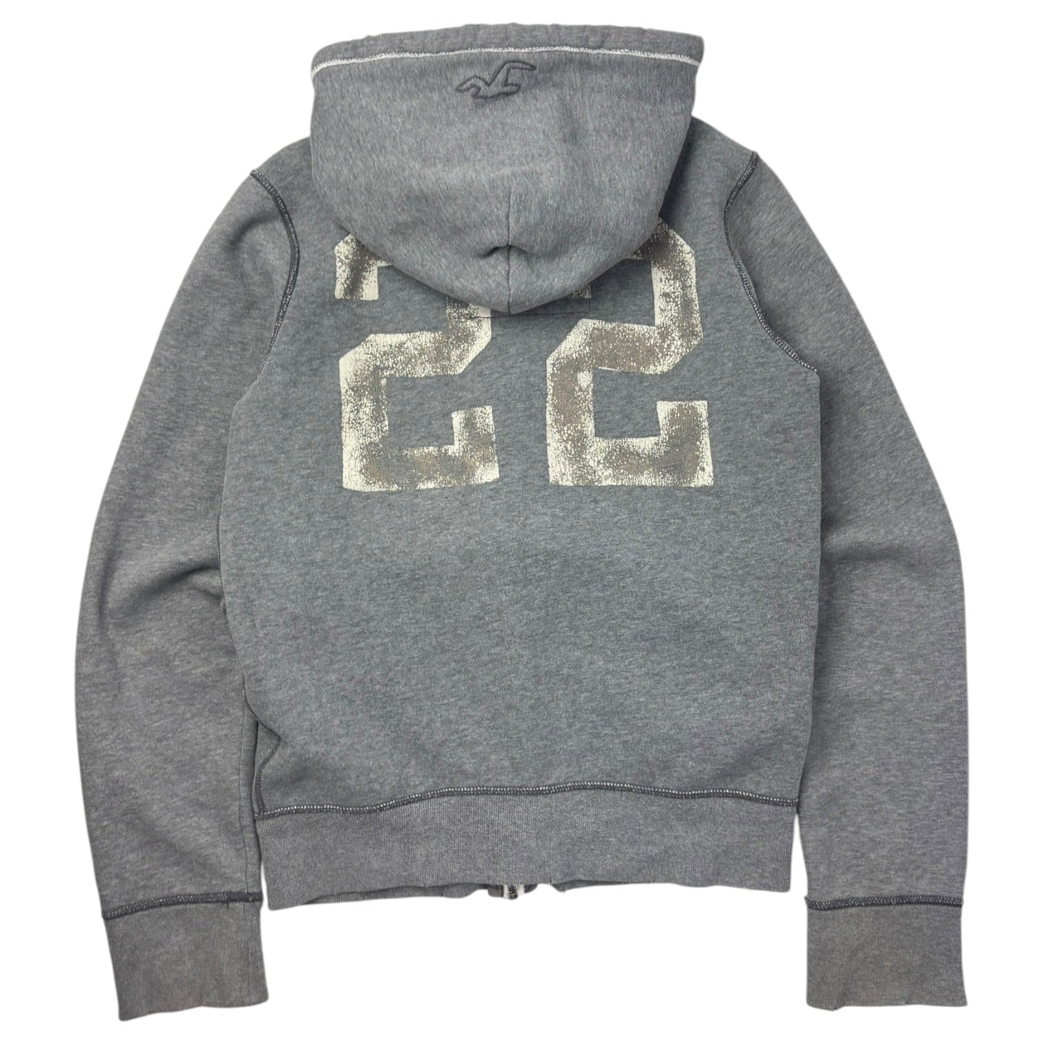 Y2K Hollister Waffle Hood Full Zip Hoodie Grey