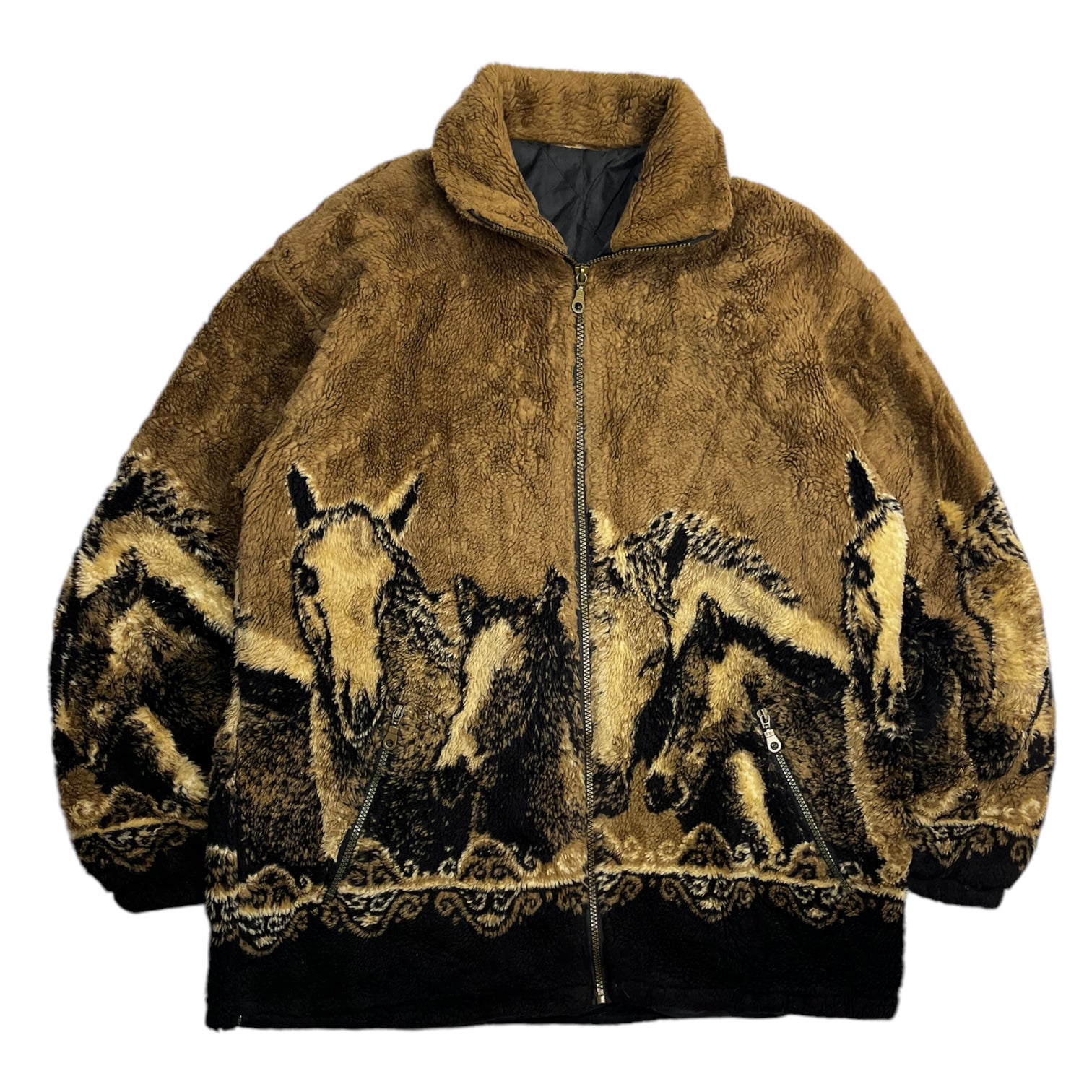 Vintage Wild Horses Nature Fleece Brown