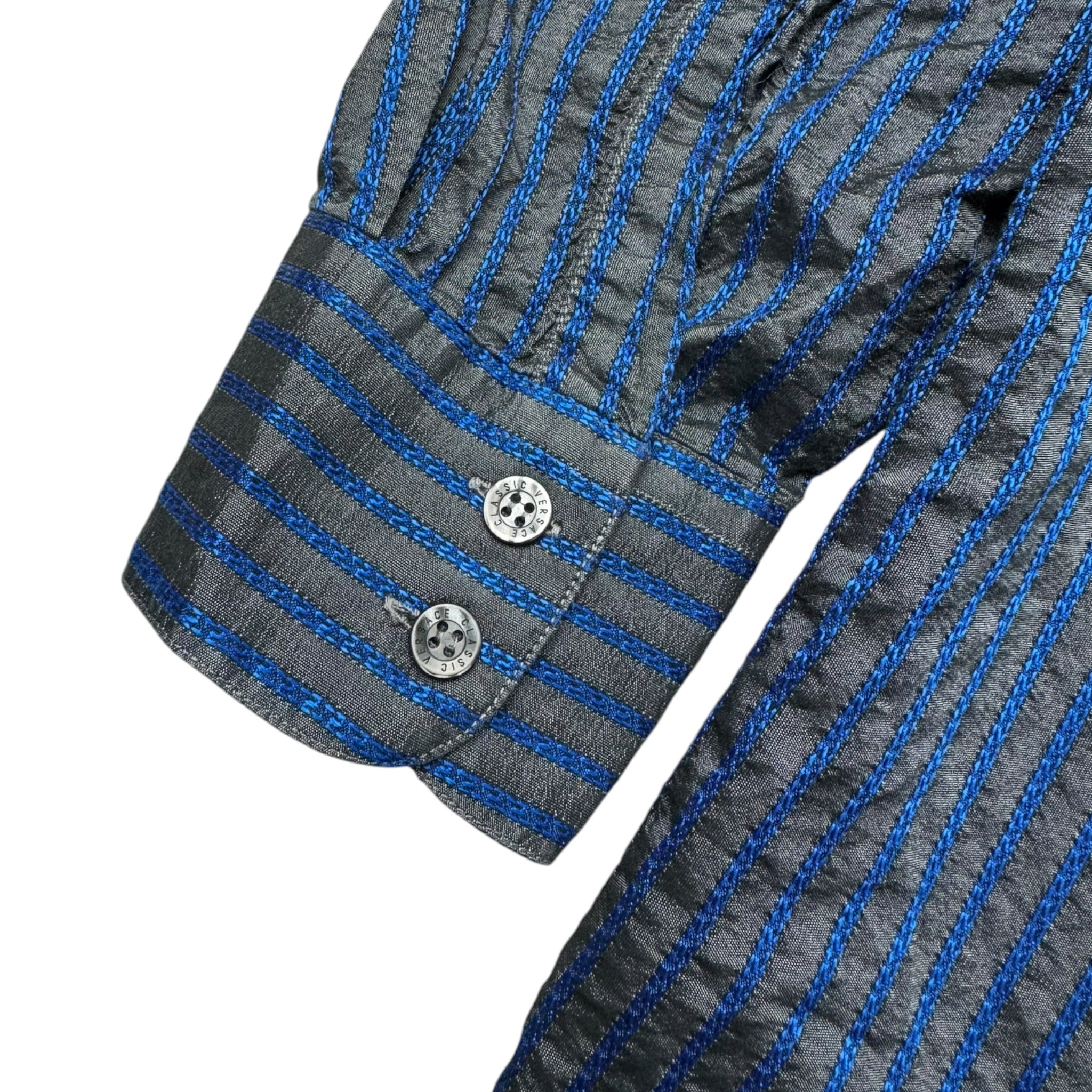 Vintage Versace Button Up Striped Blue/Grey