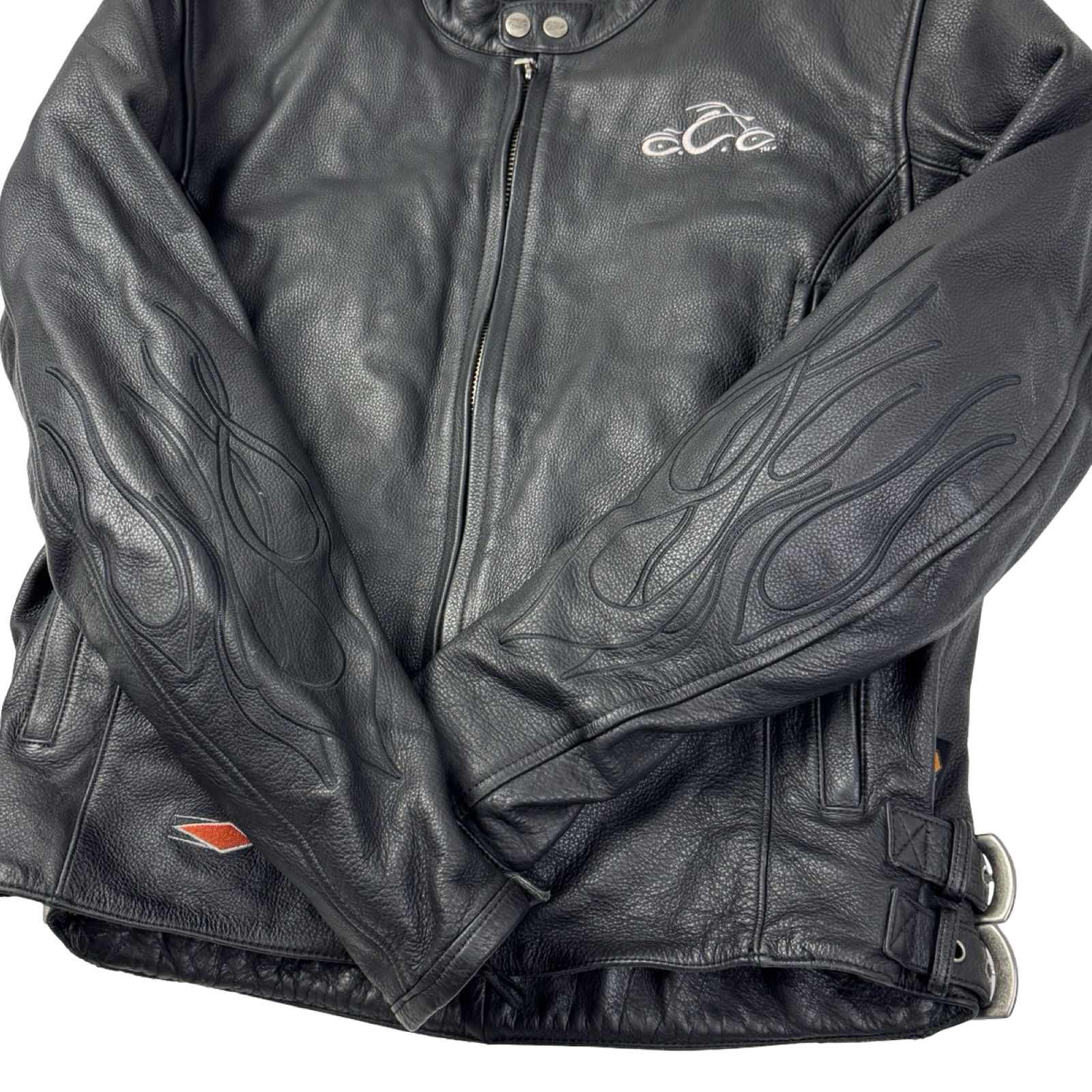 Vintage OCC Flame-Sleeve Leather Biker Jacket