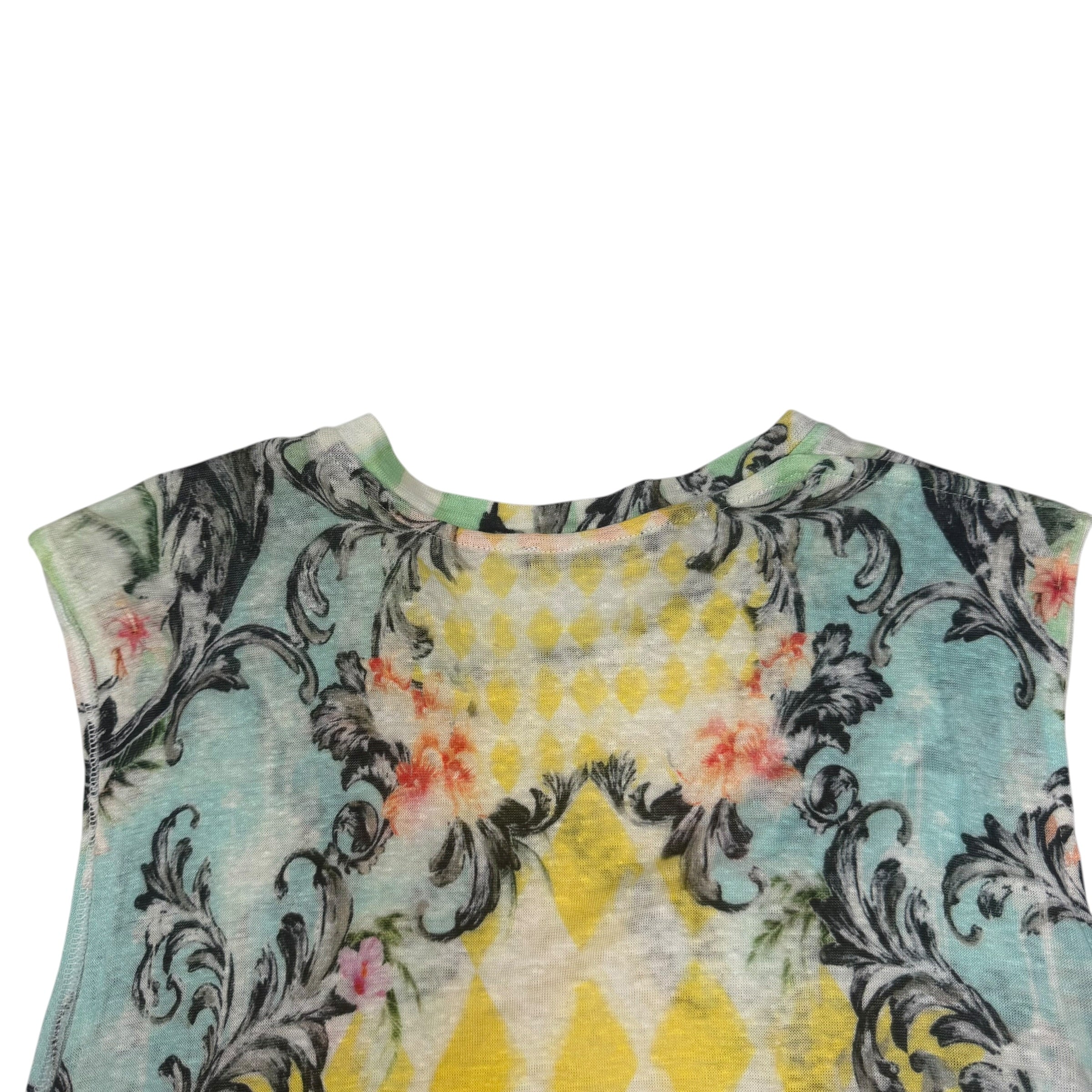 (W) Balmain Floral Print Button Detail Linen Tank Top Yellow/Blue