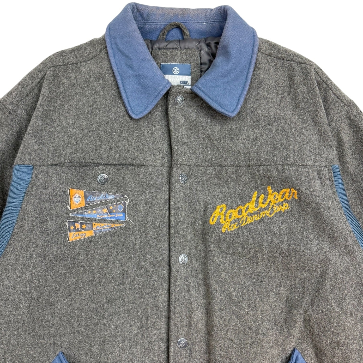 Vintage Y2K Rocawear Wool Varsity Jacket Grey/Blue