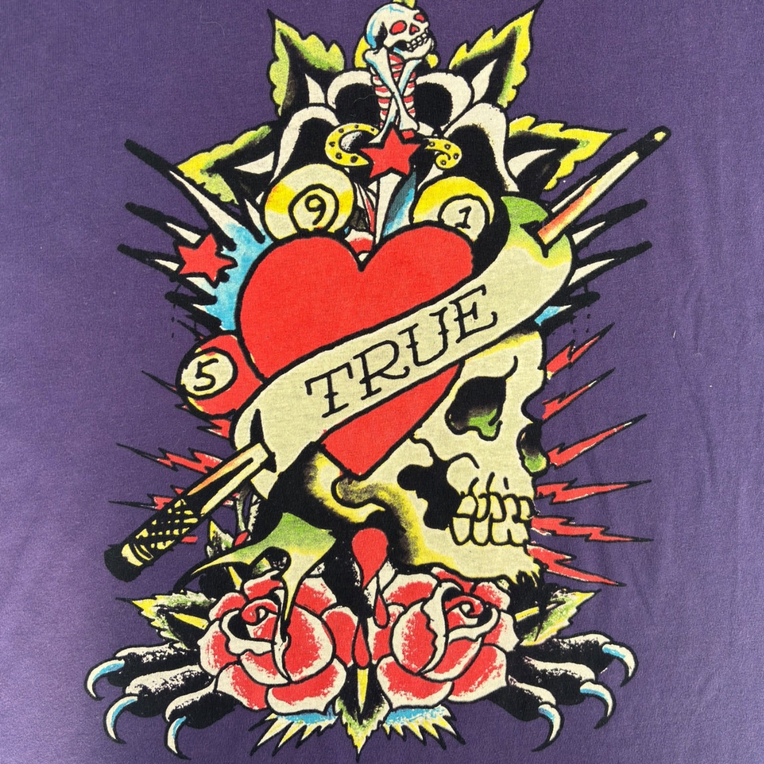 (W) Y2K Ed Hardy Christian Audigier Graphic Tee Purple