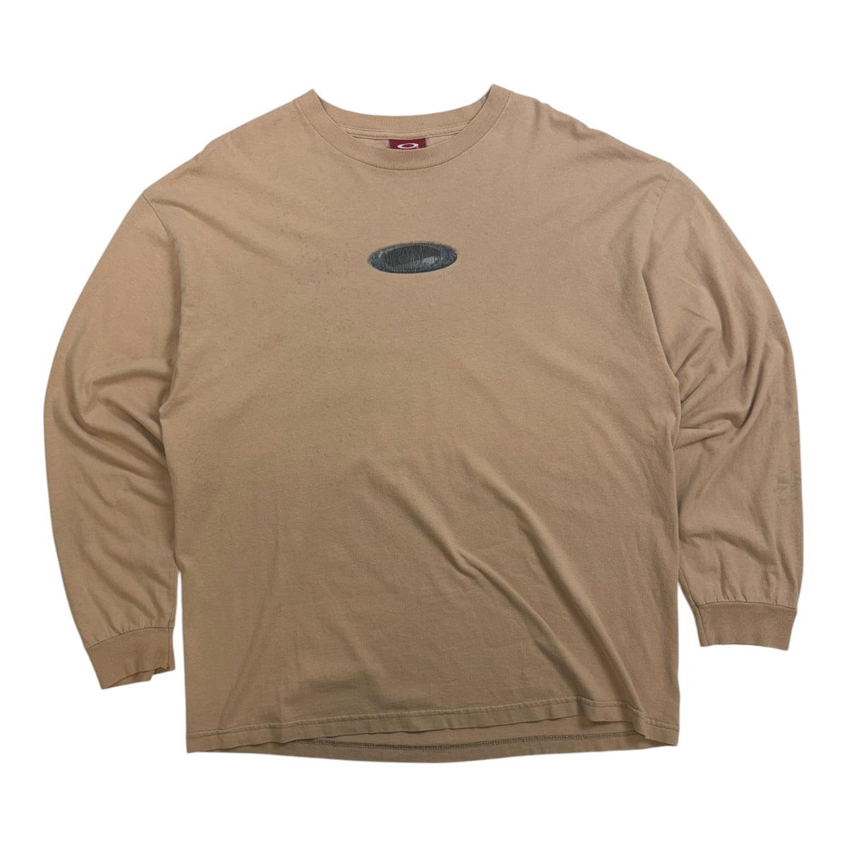 Vintage Oakley Big Logo Metal Icon Long Sleeve Shirt Tan