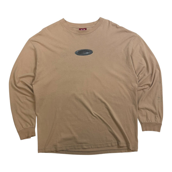 Vintage Oakley Big Logo Metal Icon Long Sleeve Shirt Tan