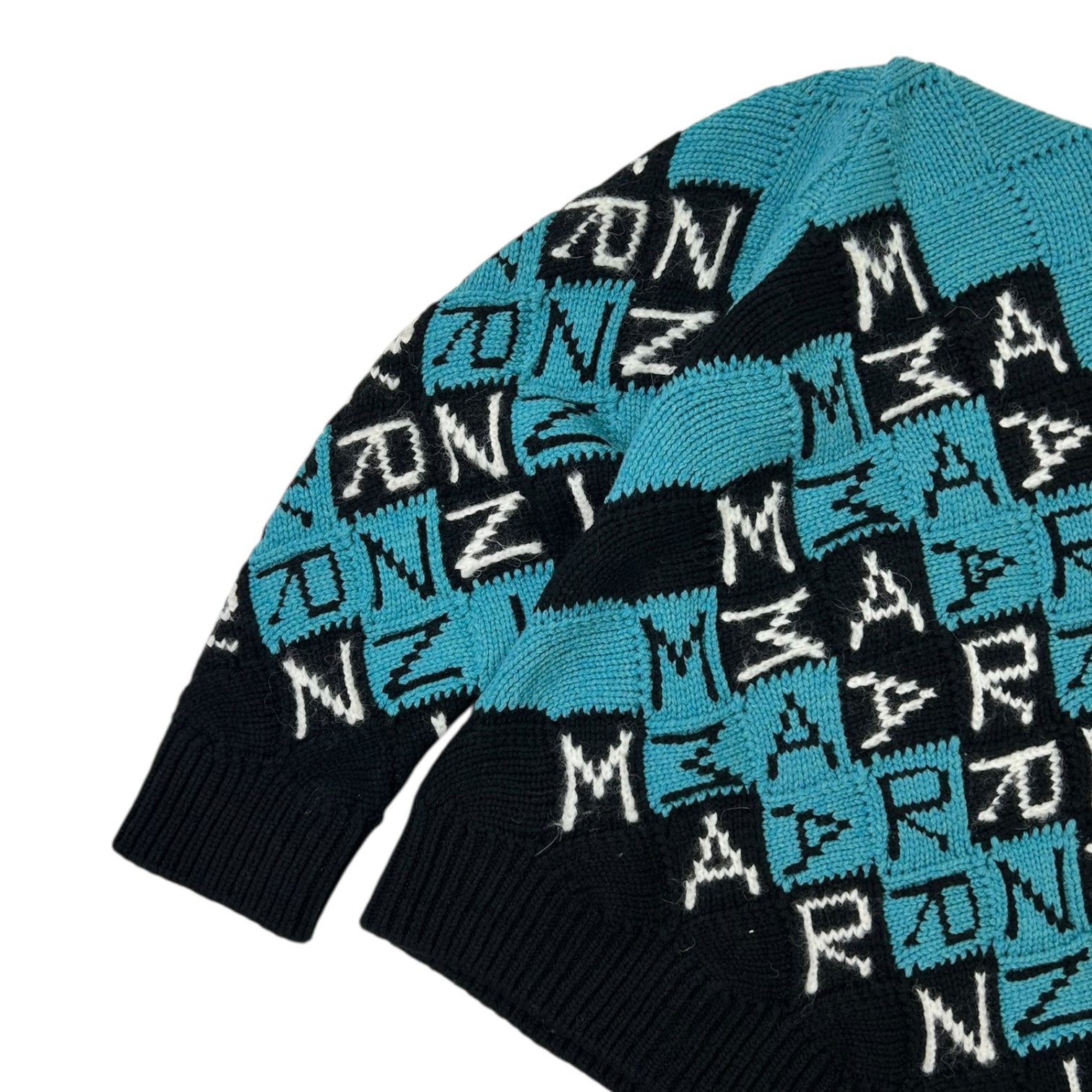Marni Logo-Intarsia Virgin Wool Sweater Black/Turquoise