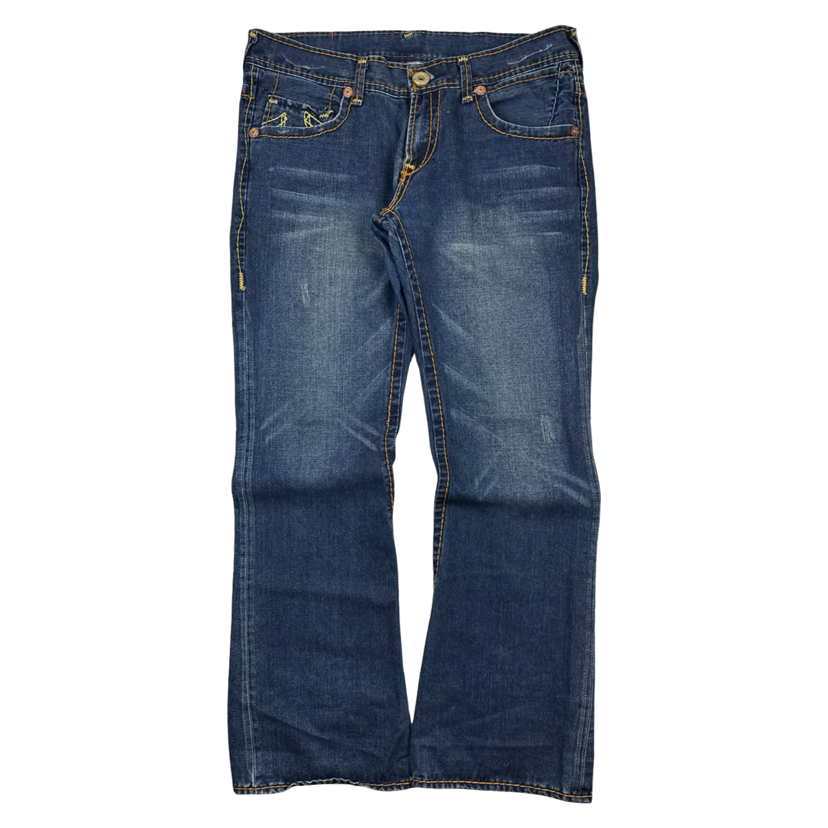 Y2K True Religion Sketch Embroider Denim Bottoms Dark Blue