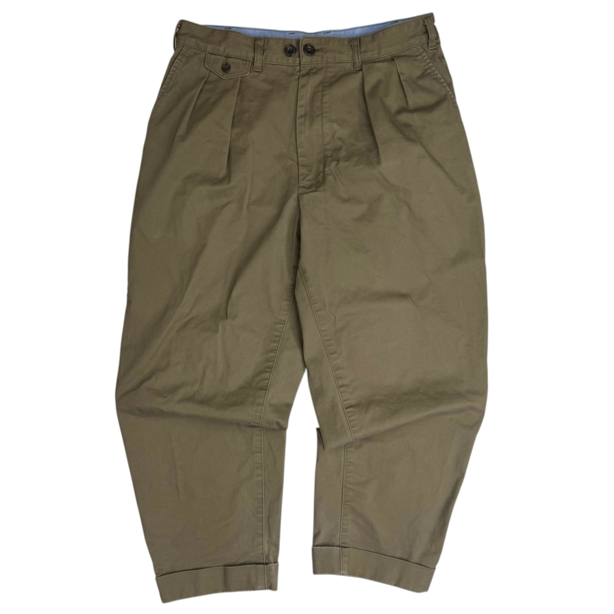 Beams Plus 2 Pleat Tapered Twill Chino Trousers Khaki