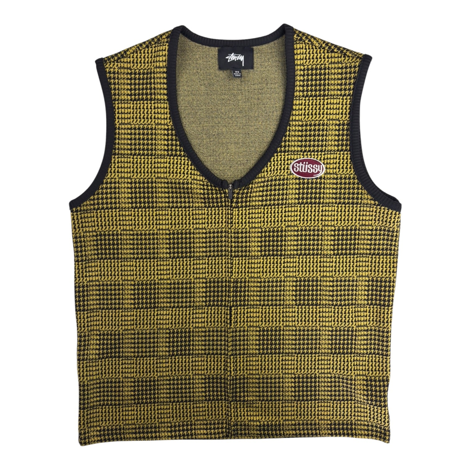 (W) Stussy Yellow and Black Houndstooth Knit Vest