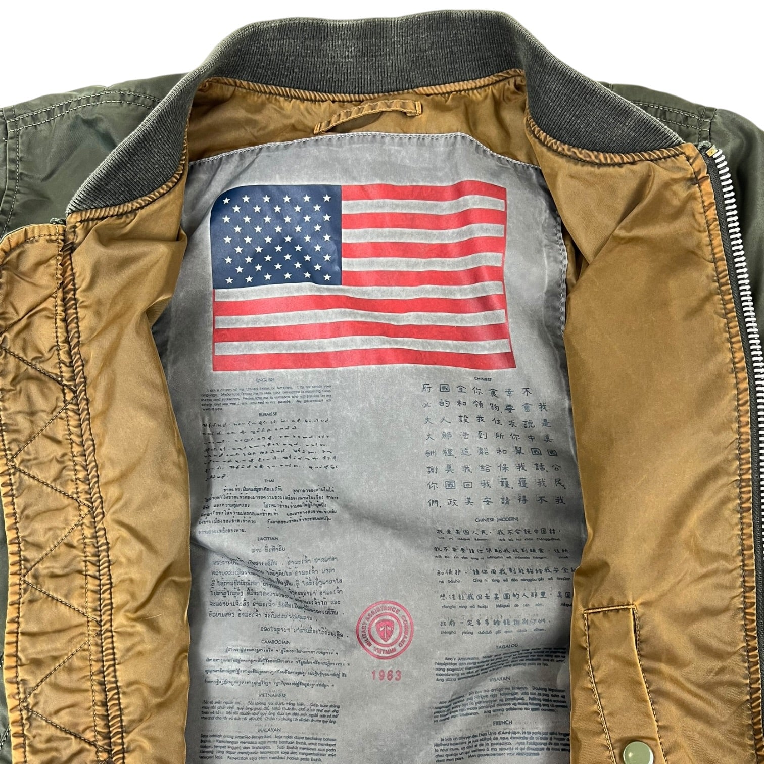Alpha Industries MA-1 Flight Remove Before Flight Pull Tab Jacket Army Green