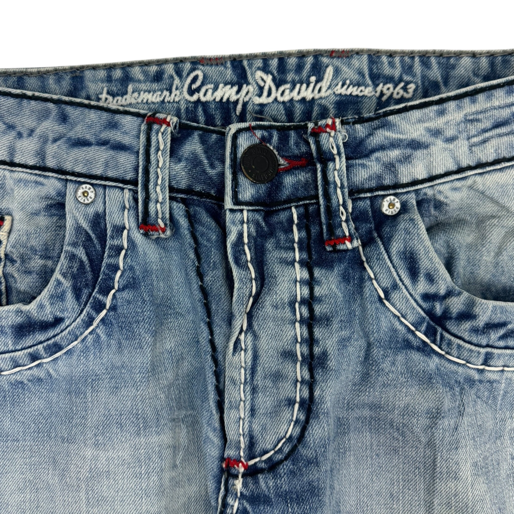 Y2K Camp David Contrast Stitch Embroidered Euro Denim Light Wash Bottoms