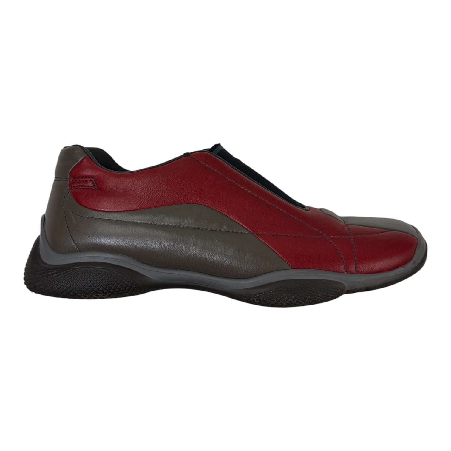 (W) Prada Sport Slip On Leather Trainers Red/Grey