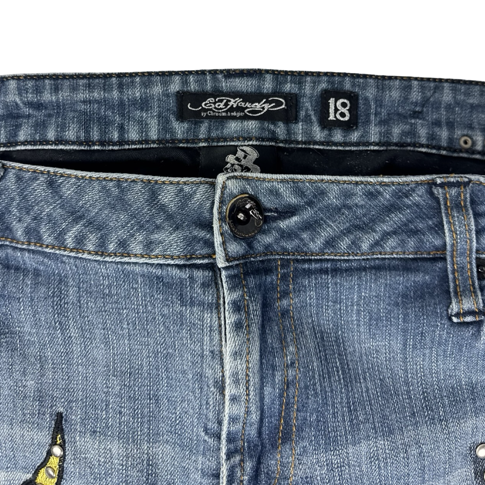 Vintage Ed Hardy Embellished Denim Bottoms Blue Wash