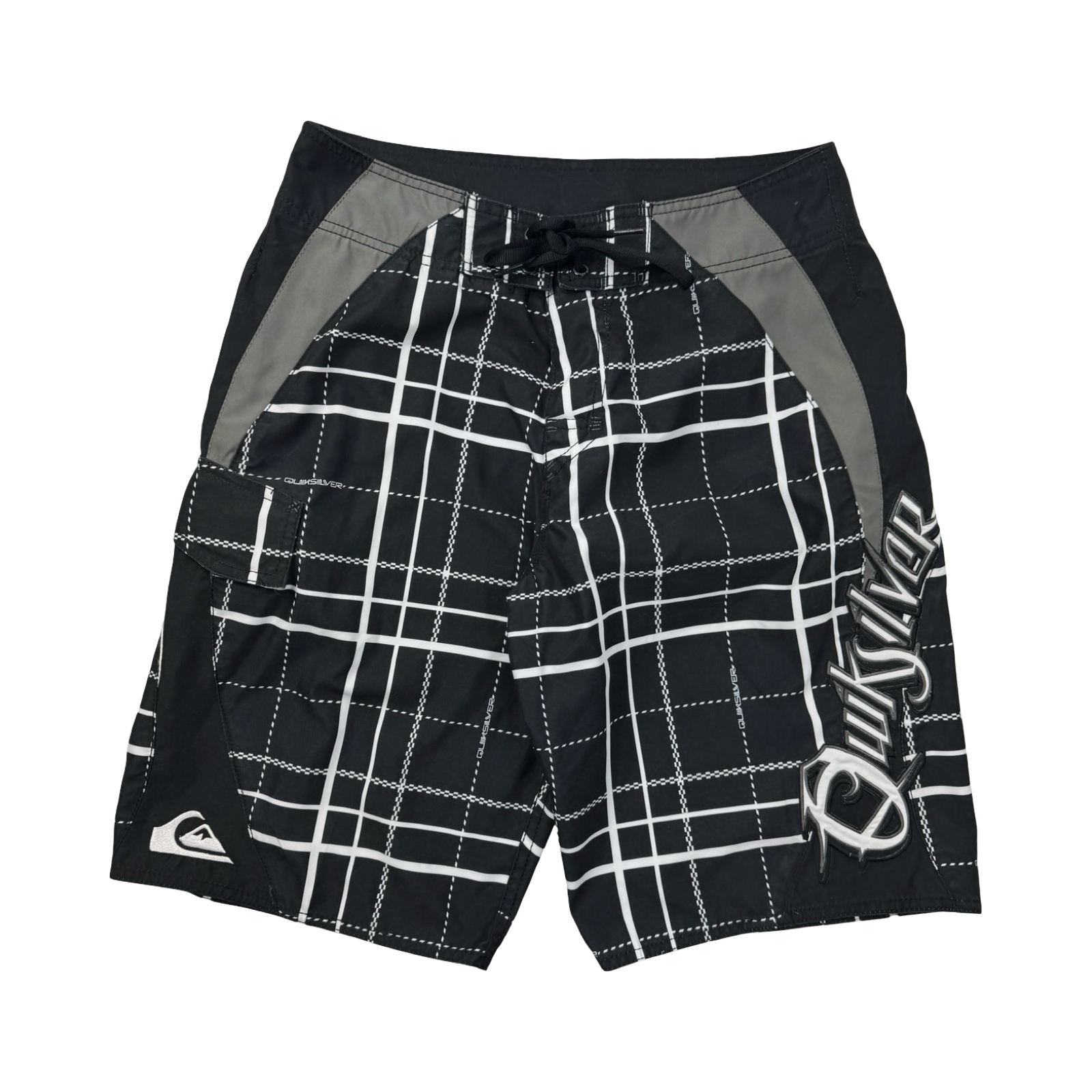 Y2K Quiksilver Embroidered Surf Board Shorts Blk/Wht