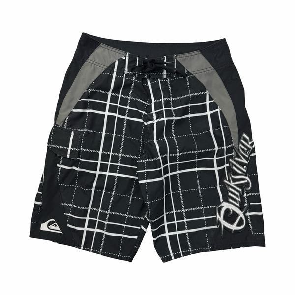 Y2K Quiksilver Embroidered Surf Board Shorts Blk/Wht