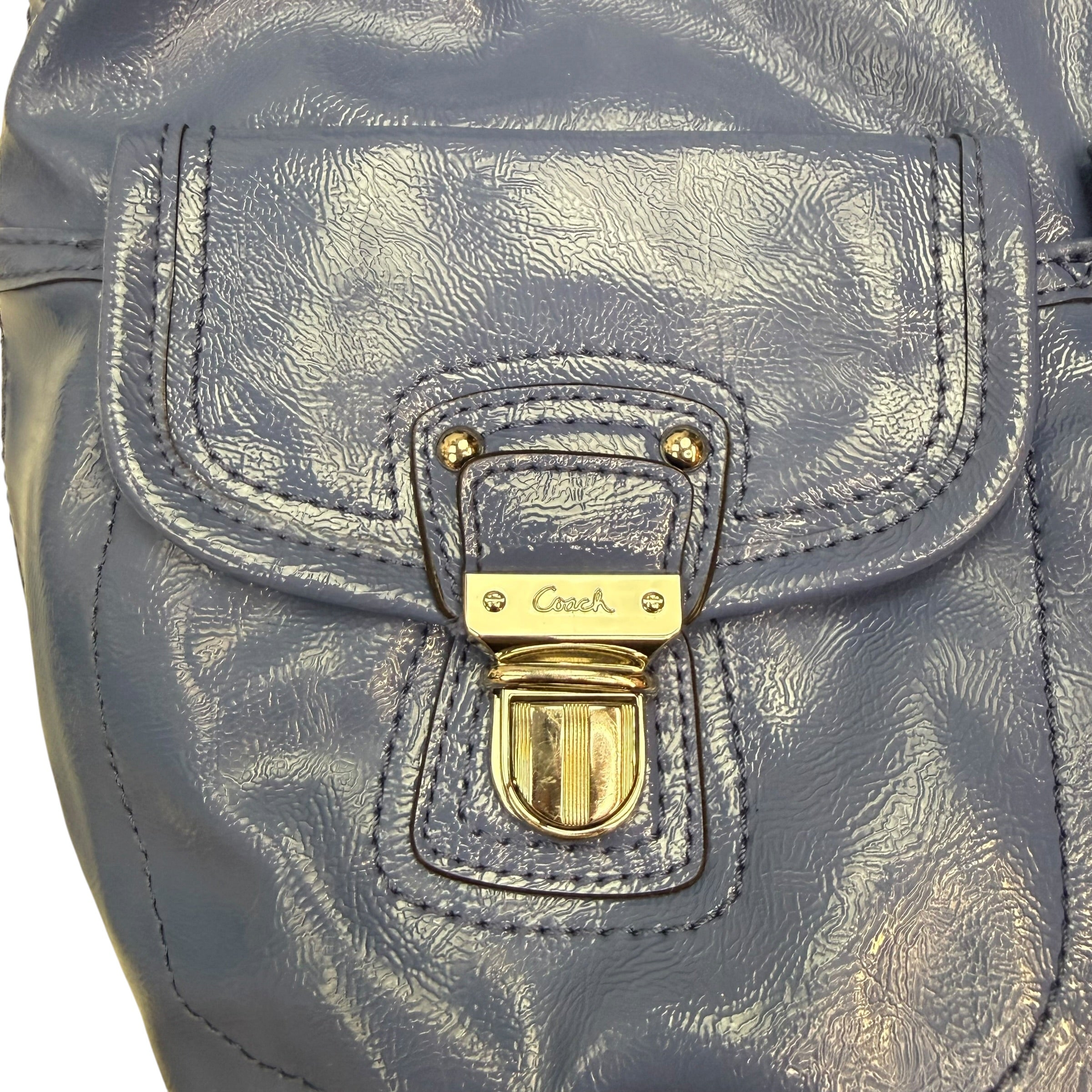 (W) Vintage Coach Daisy Liquid Gloss Pocket Hobo Bag Blue