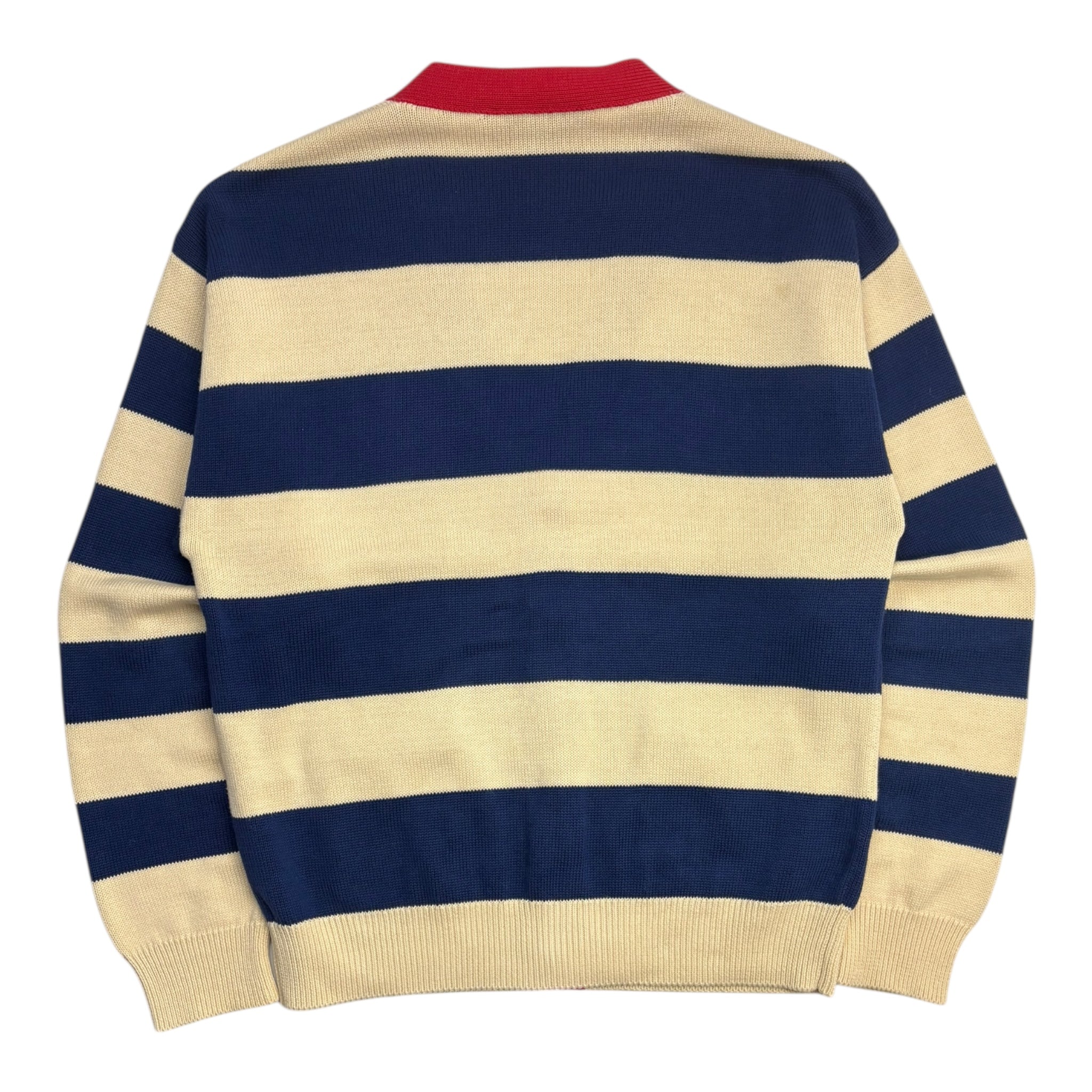 Gucci Striped Embroidered Knit Cardigan Cream/Navy