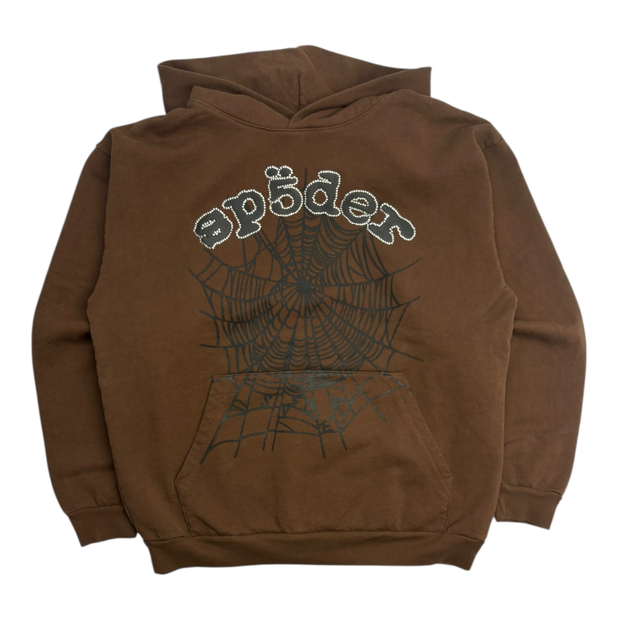 Sp5der X Travis Scott Rhinestone Web Hoodie Brown