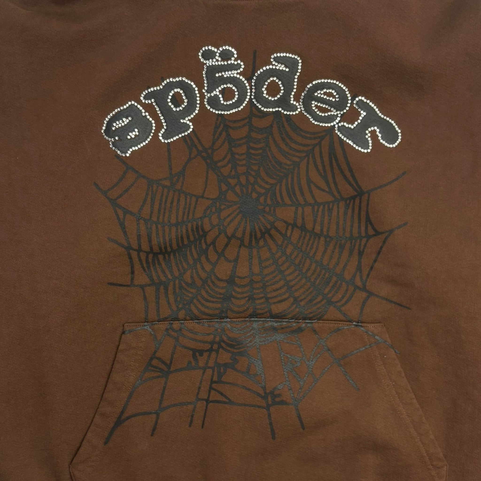 Sp5der X Travis Scott Rhinestone Web Hoodie Brown