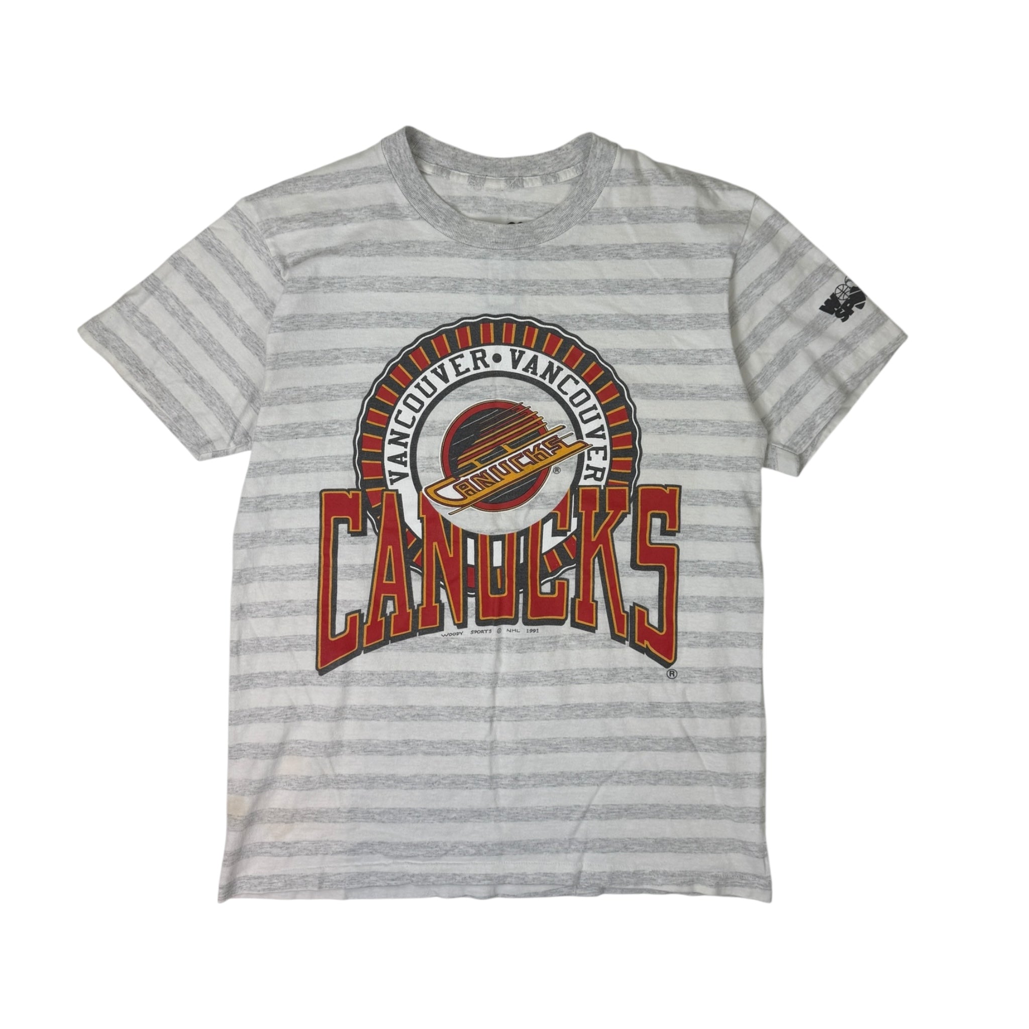Vintage 1991 Vancouver Canucks Striped Tee Grey / White